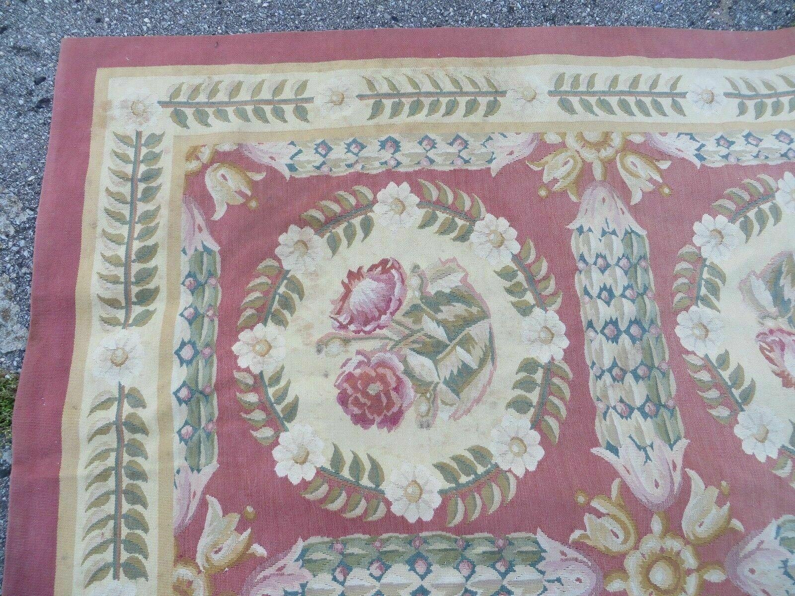 Palace Sized Aubusson Rug 13 x 20 ft, Oversized Handwoven Handmade Panel Design French Aubusson Carpet, Extra Large Wool Flatweave Rose Color - Jewel Rugs