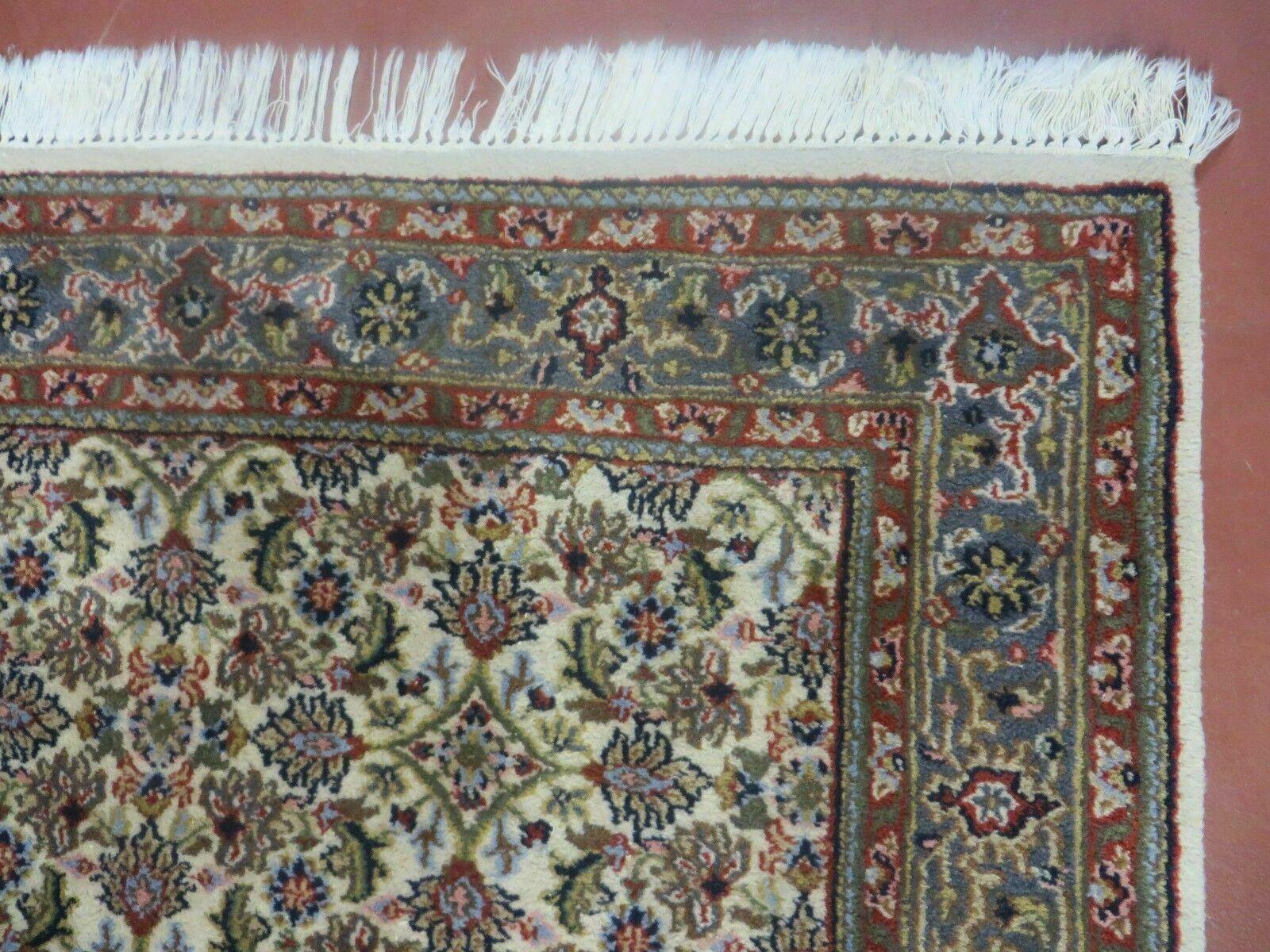 Vintage Rug 4x7 Indian Oriental Carpet, Handmade Hand Knotted Allover Floral Wool Rug 4 x 7, Beige Blue Red, Jaipur Rug, Indo Persian Rug - Jewel Rugs