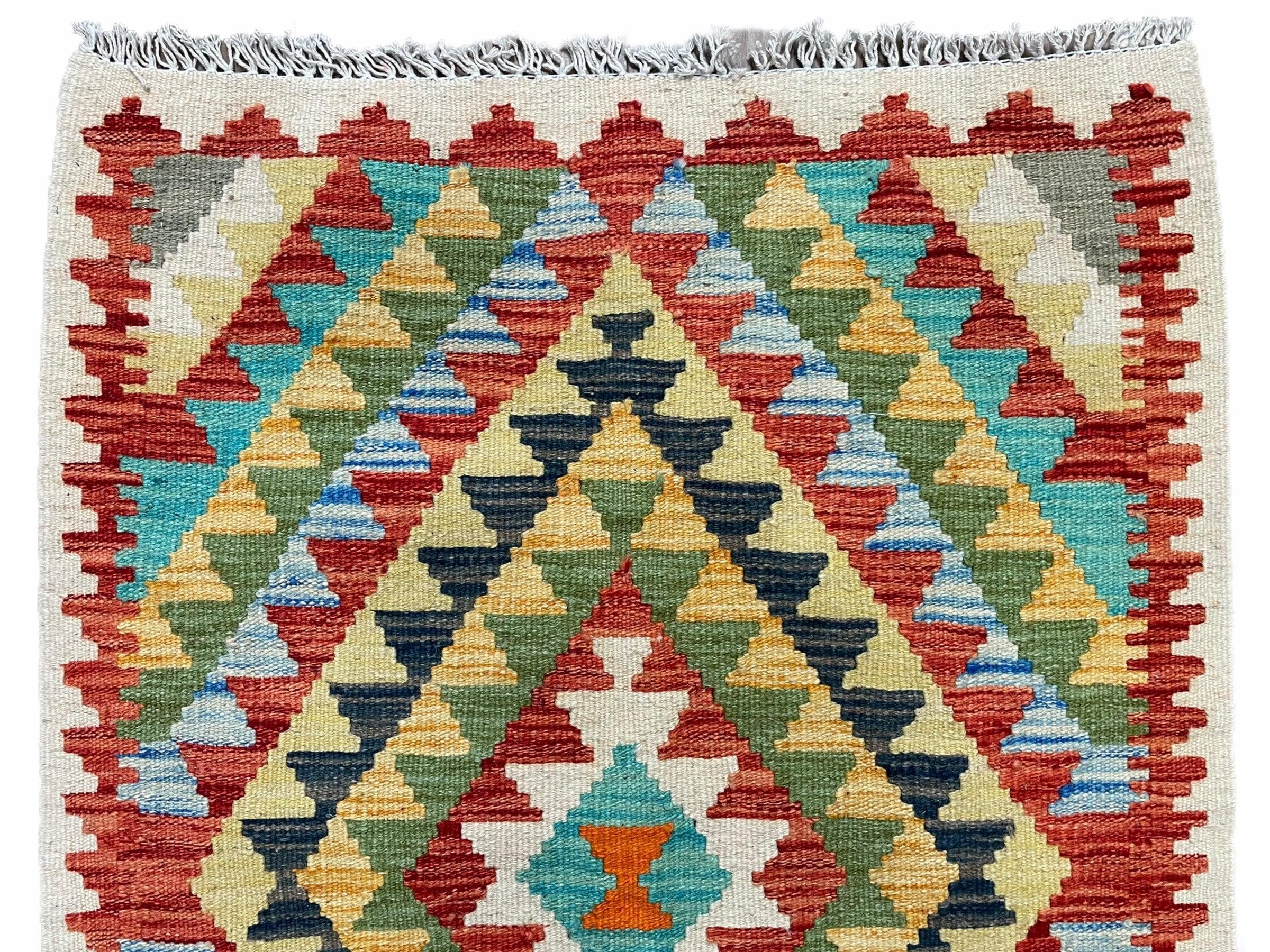 Small Kilim Rug 2x3 Colorful Turkish Kilim Accent Rug New Flatweave Wool Kilim Chobi Kilim Diamond Zigzag Playroom Rug - Jewel Rugs