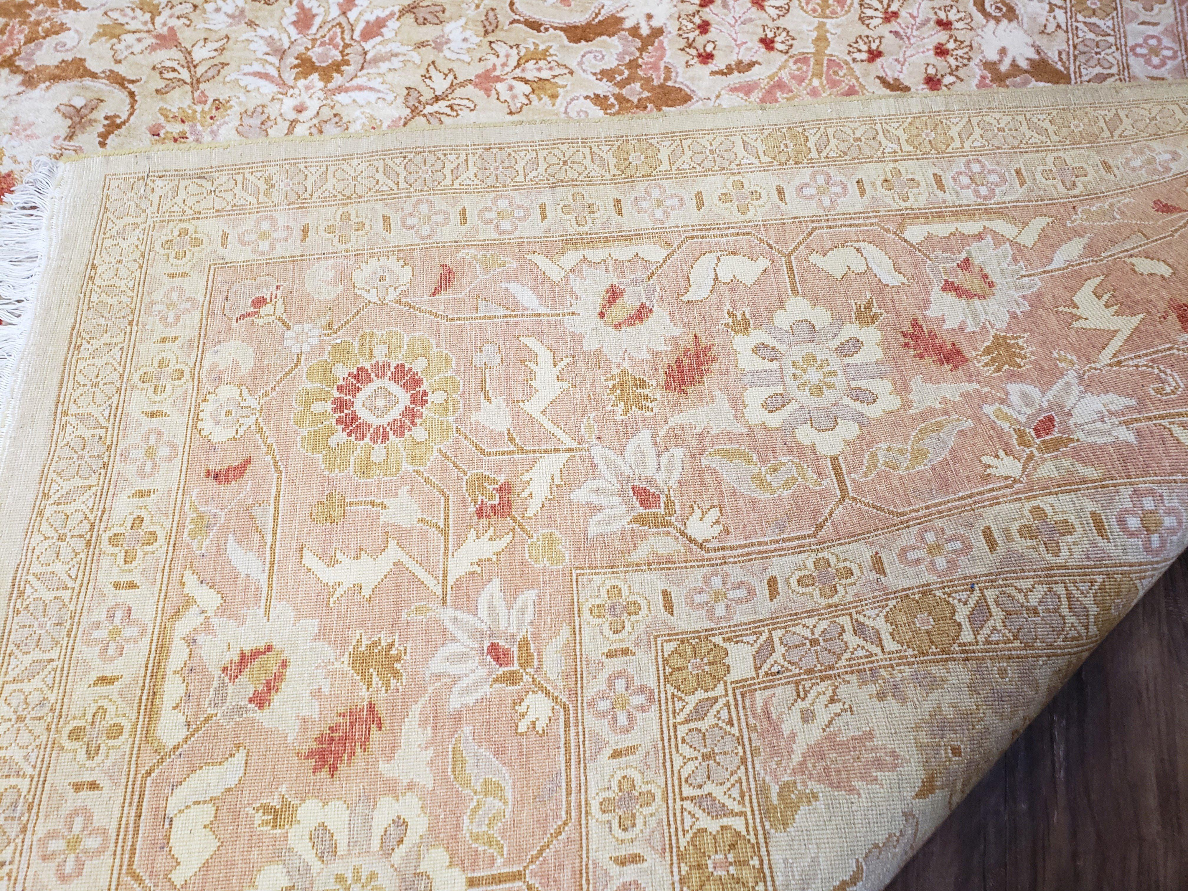 Large Turkish Oushak Rug, 9x12 - 9x13 Rugs, Vintage Turkish Oriental Carpet, Tan Salmon Pink Gold Ivory, Hand Knotted Rug, Room Sized Rug - Jewel Rugs