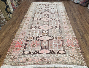 Antique Caucasian Rug 5' 5" x 10' 9", Shirvan Carpet, Wide Oriental Corridor Runner, Quality Handmade Hand-Knotted Wool Rug, Pale Pink Black - Jewel Rugs