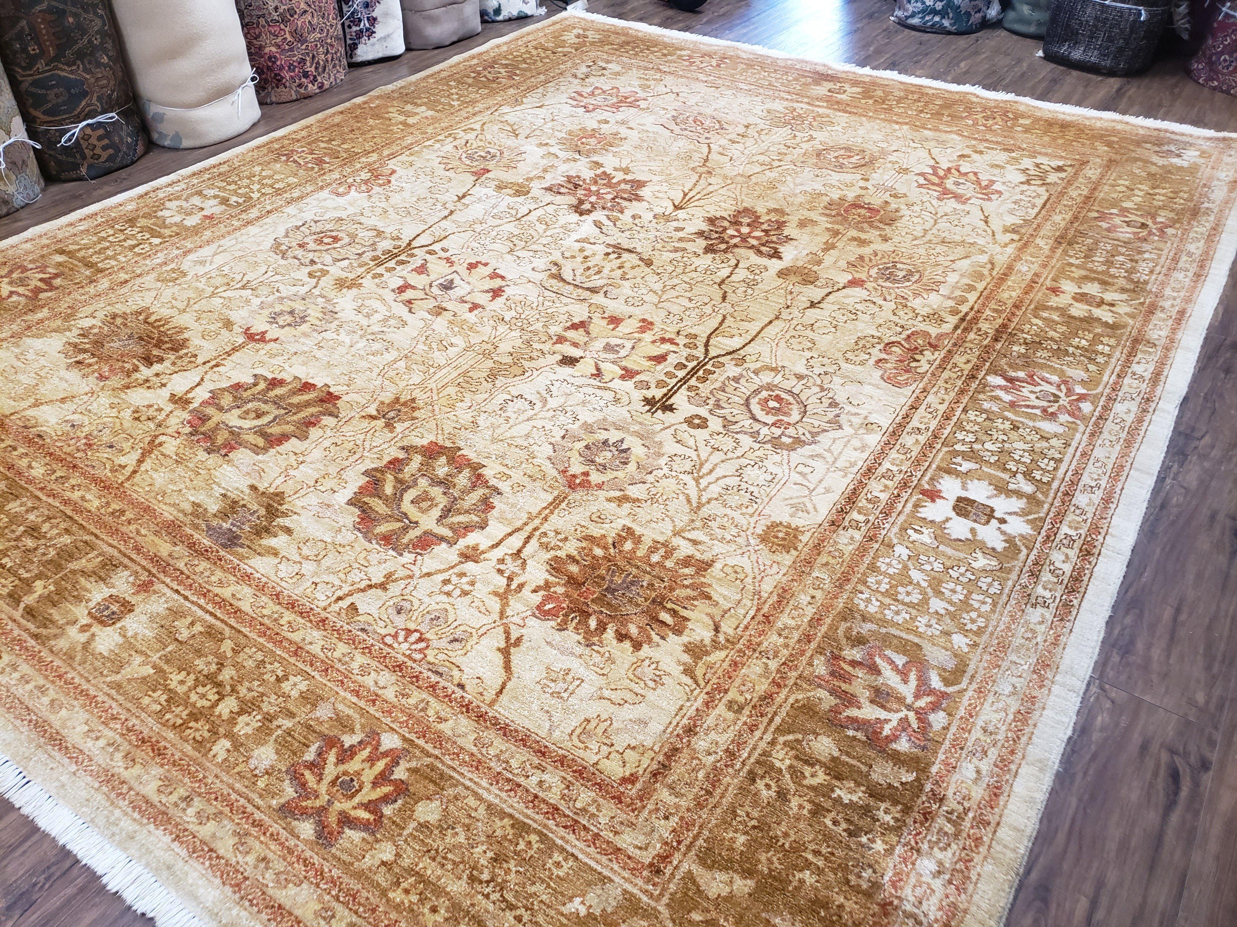 Vintage Turkish Oushak Area Rug 9x12, Wool Hand-Knotted, Ivory Cream & Beige Tea Wash Rug, 9 x 12 Room Sized Rug, Decorative Living Room Rug - Jewel Rugs