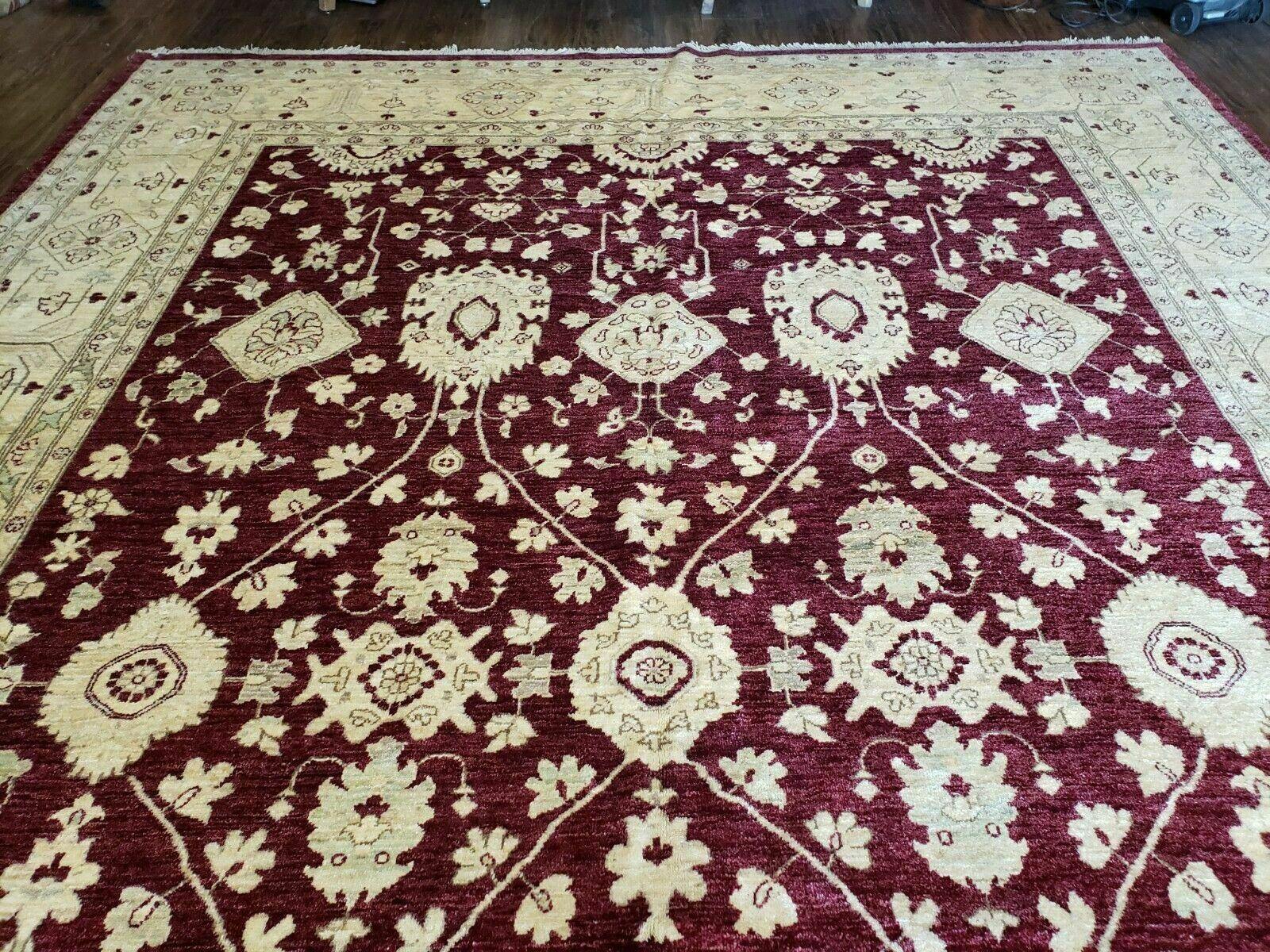 Pakistani Peshawar Rug 10x14, Handmade Chobi Carpet, Maroon & Beige - Jewel Rugs
