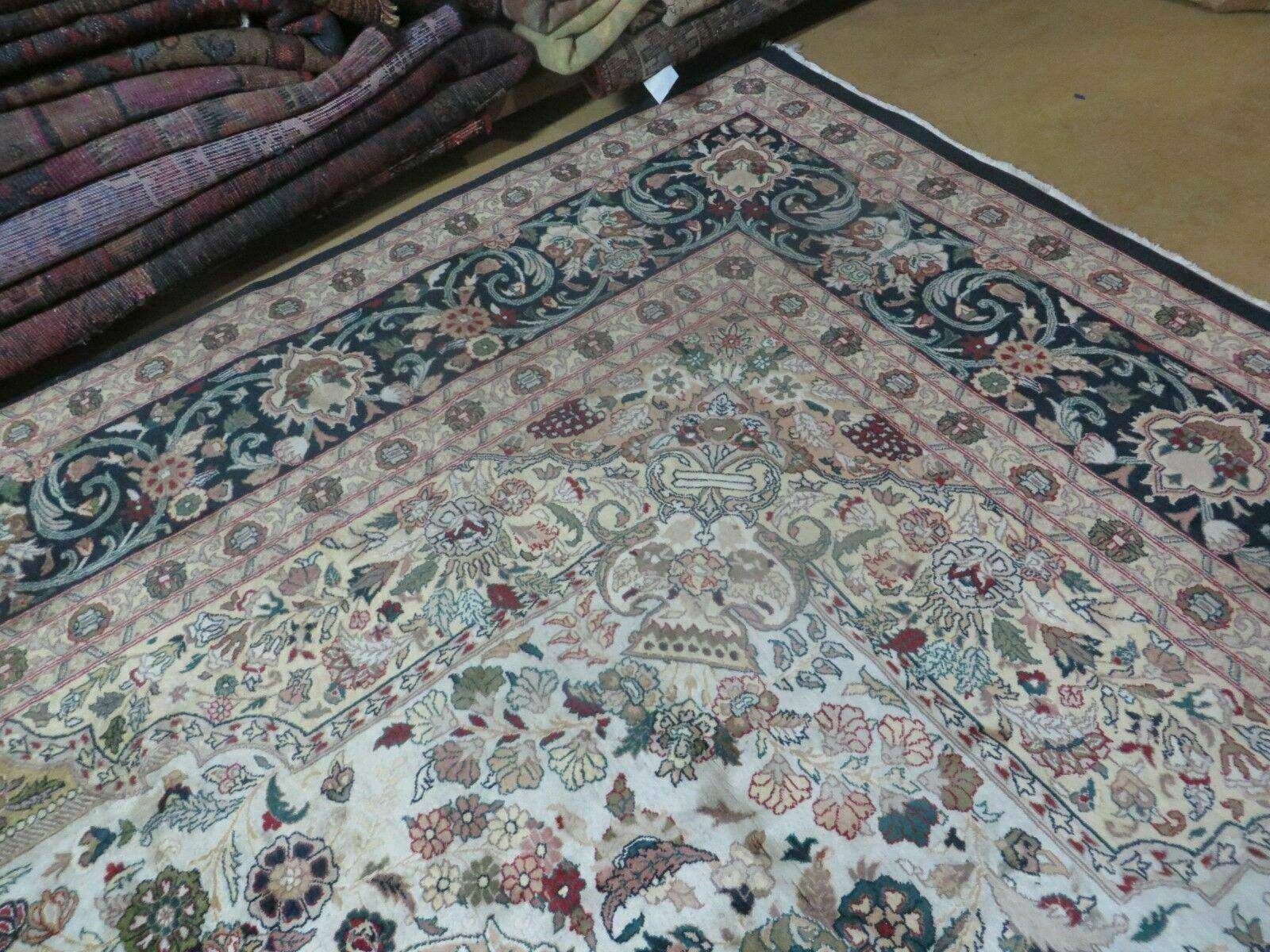 Beautiful Sino Persian Rug 9x12, Elegant High Quality Handmade Wool Oriental Carpet, Medallion with Corner Design, Floral, Black and Ivory - Jewel Rugs