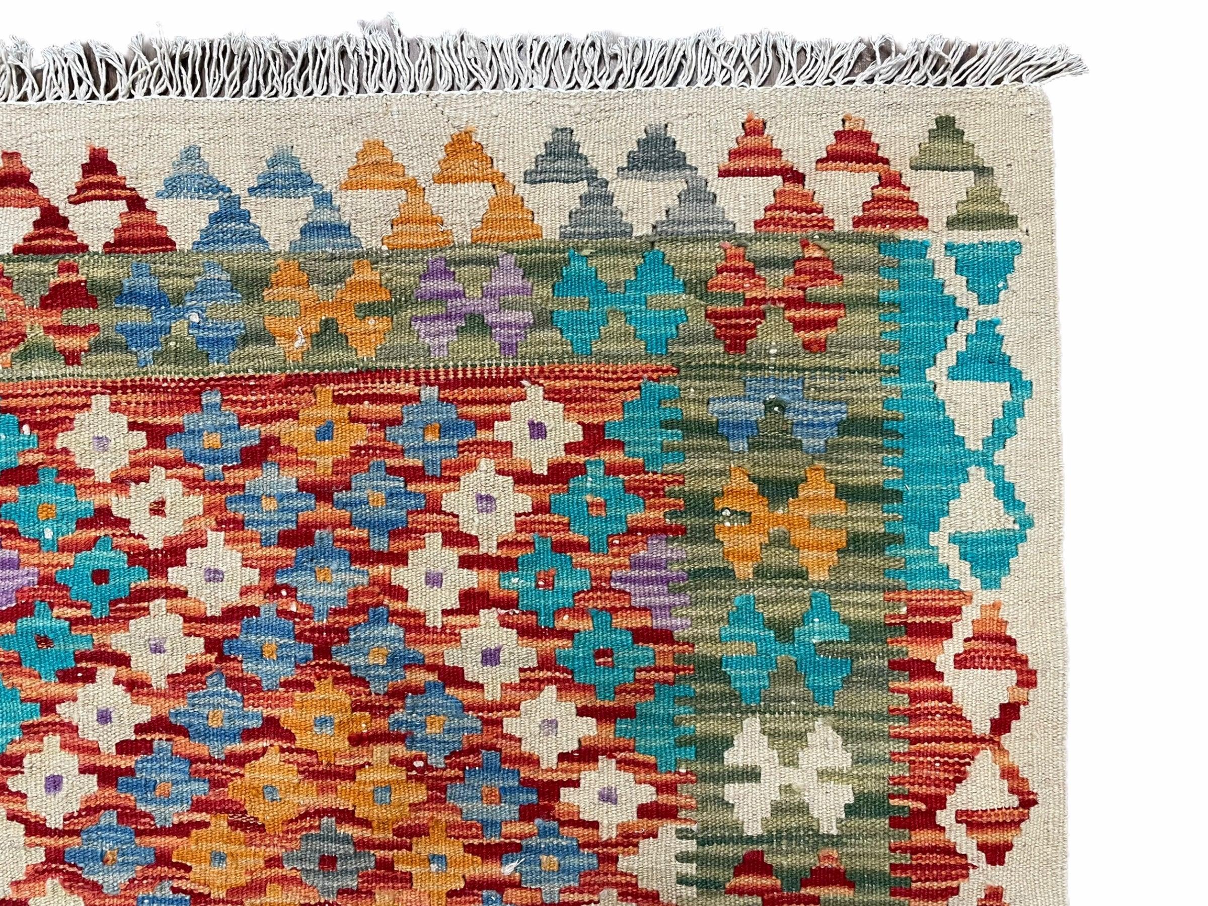 3x4 Colorful Kilim Rug 4 x 3 Multicolor Turkish Chobi Kilim Rug Small Flatweave Wool Playroom Rug New Tribal Kilim Rug - Jewel Rugs