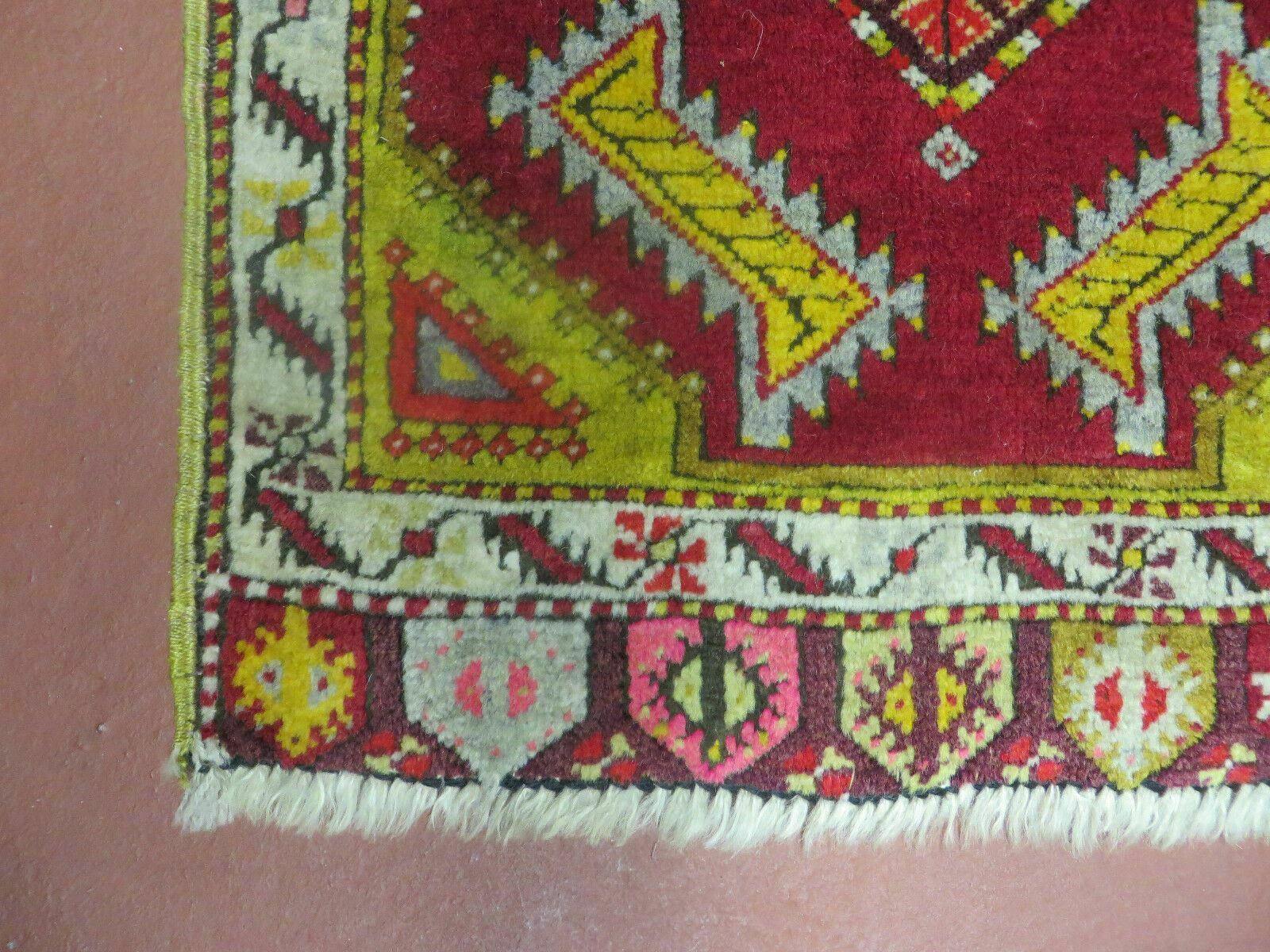 Antique Turkish Yastik Rug 2x3, Handmade Wool Oushak Small Oriental Carpet Red - Jewel Rugs