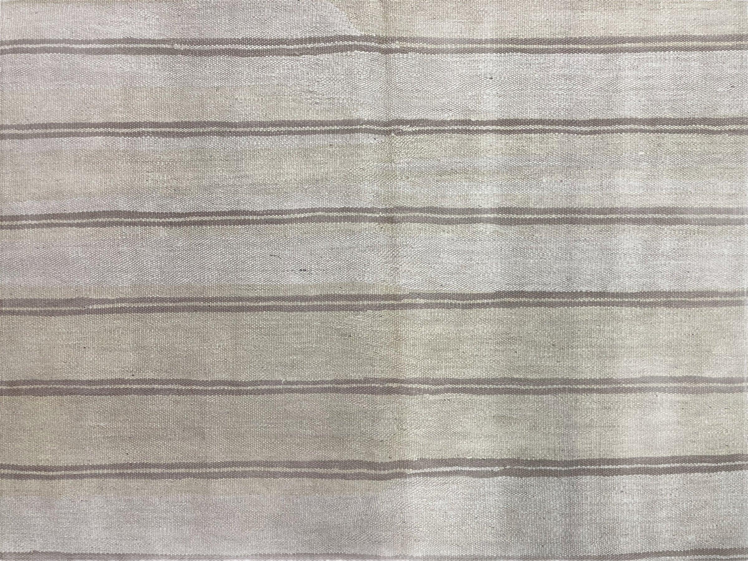 5x8 Turkish Kilim Rug, Flatweave Carpet, Striped Blanket, Southwestern Design, New, Gray, Wool, High Quality, Hand-Knotted - Jewel Rugs