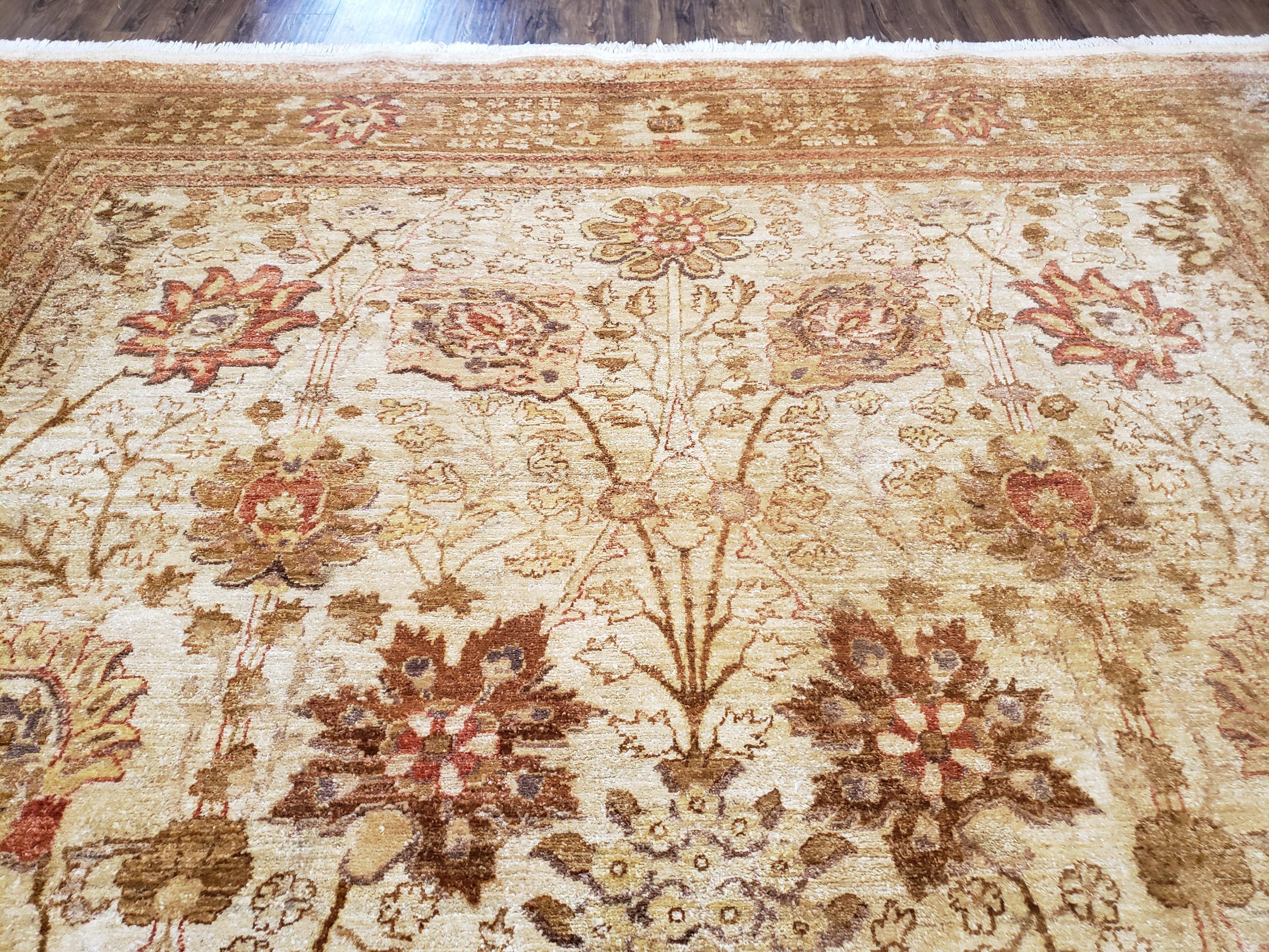 Vintage Turkish Oushak Area Rug 9x12, Wool Hand-Knotted, Ivory Cream & Beige Tea Wash Rug, 9 x 12 Room Sized Rug, Decorative Living Room Rug - Jewel Rugs