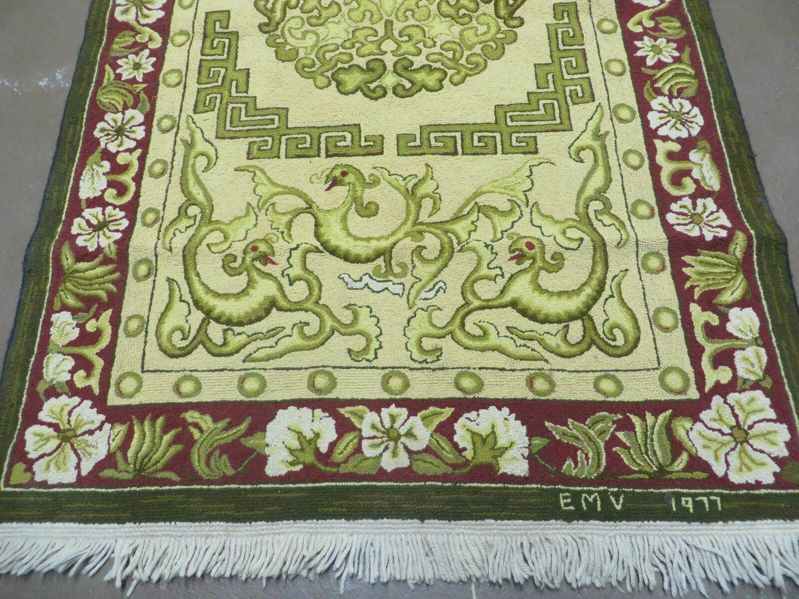 3' X 5' Vintage Handmade American Made Hooked Rug EMV 1977 Nice - Jewel Rugs