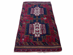 2' 9" X 4' 7" Vintage Handmade Tribal Wool Rug Balouchi Rug Afghan Rug Red Beige - Jewel Rugs