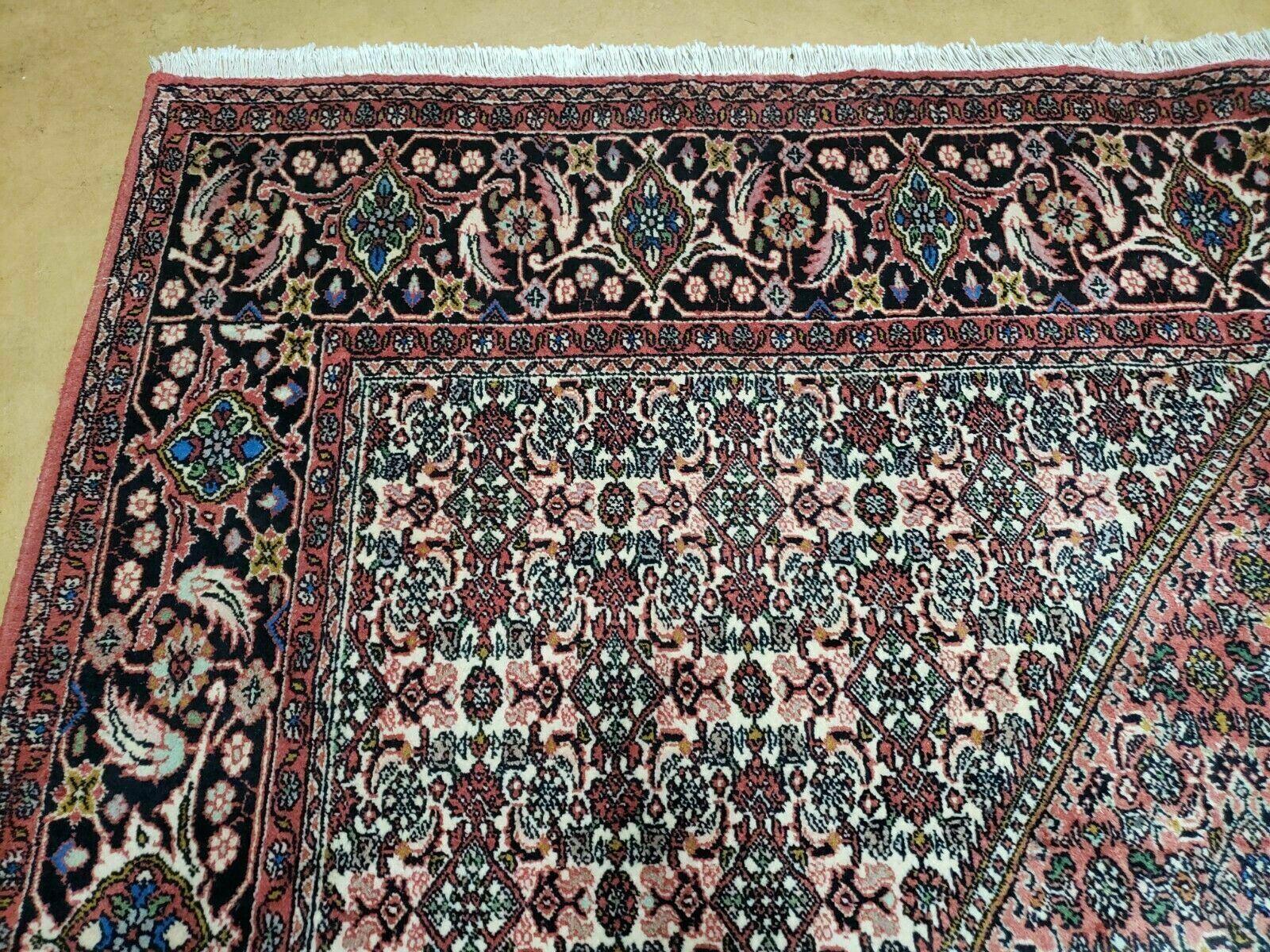 Persian Bidjar Rug 7x10 - Herati Mahi Pattern - High Quality Vintage Oriental Bijar Carpet - 7 x 10 Rug - Handmade Wool Rug - Red Beige Dark Blue - Room Sized - Jewel Rugs