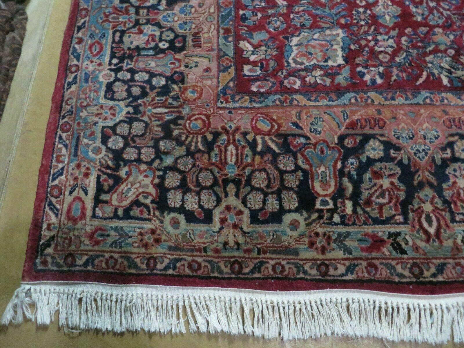Antique Persian Sarouk Rug 9x11 Red Navy Blue Oriental Carpet, Allover Floral Pattern, Hand Knotted, Wool, Room Sized 9 x 11 ft - Jewel Rugs