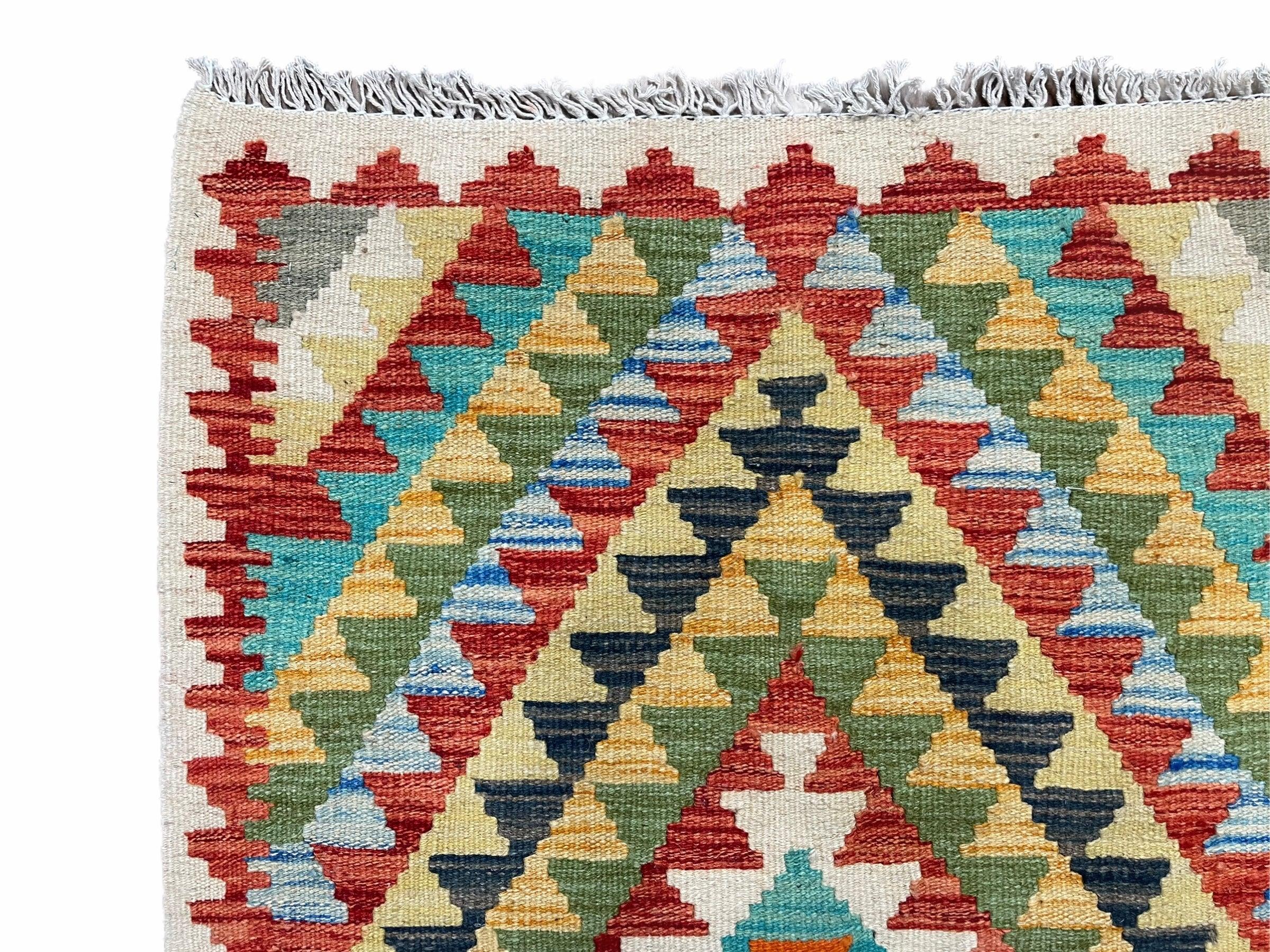Small Kilim Rug 2x3 Colorful Turkish Kilim Accent Rug New Flatweave Wool Kilim Chobi Kilim Diamond Zigzag Playroom Rug - Jewel Rugs