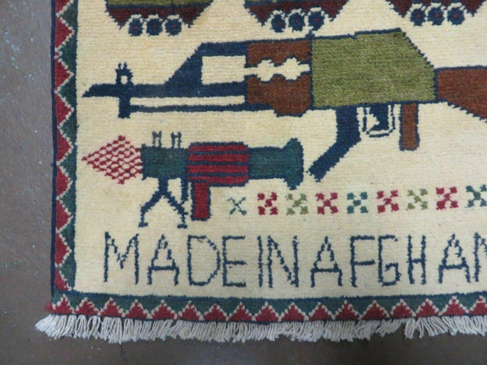 Afghan War Rug, Tribal War Rug, Collectible, Guns, Tanks, Helicopters, Afghanistan War, US Army, 2' x 2'6", Hand-Knotted, Wool - Jewel Rugs