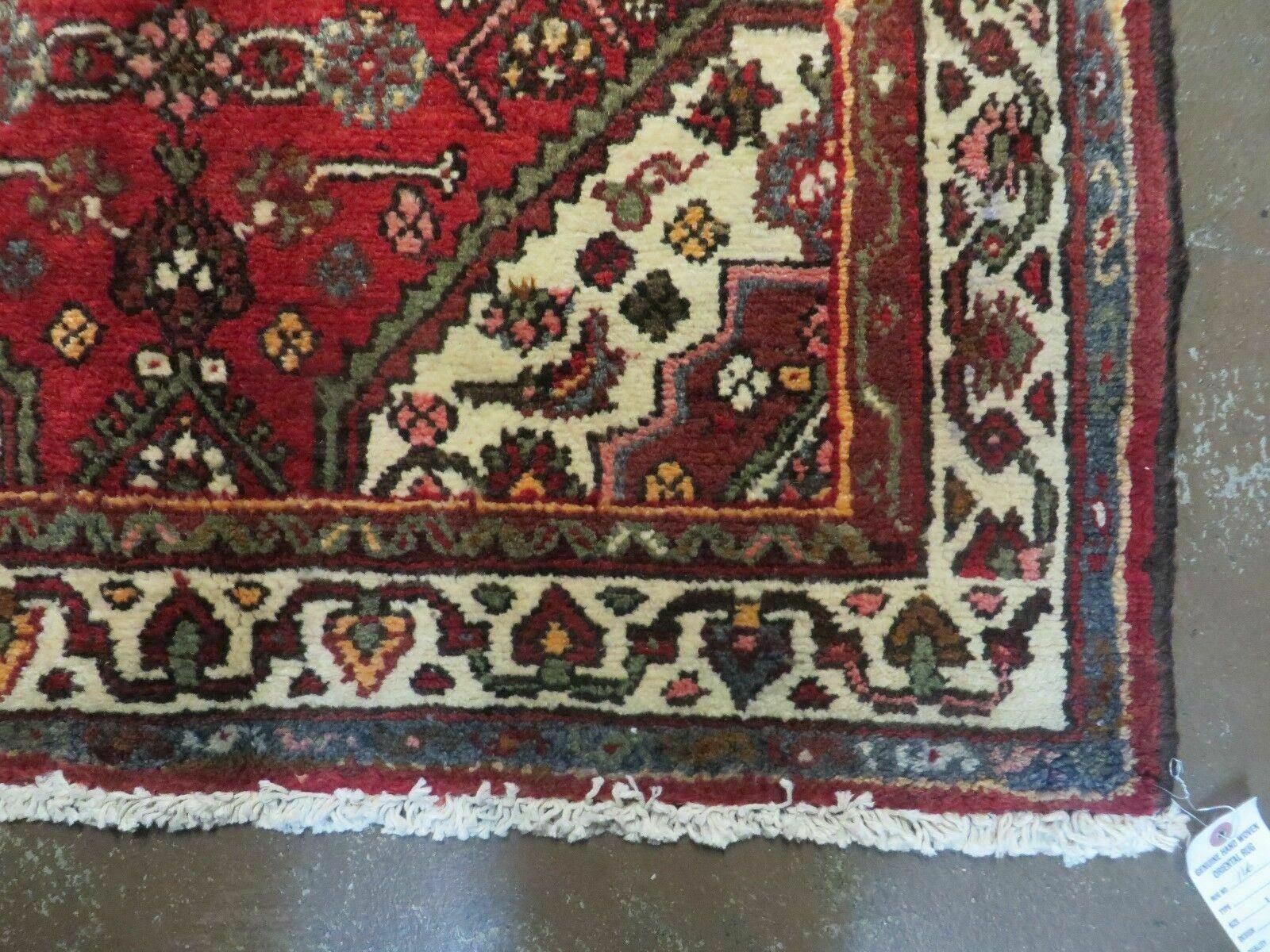 Persian Runner Rug, Antique Hamadan Runner, Wool Tribal Runner, Handmade Oriental Rug, Medallion Allover, Red & Cream, 3.4 x 9.5, 9ft Vintage Runner - Jewel Rugs
