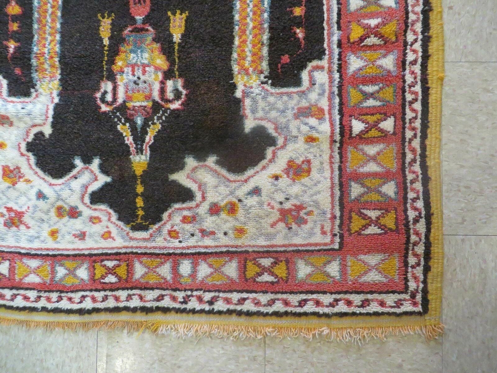 Antique Moroccan Runner Rug 3x7, Moroccan Prayer Rug, Double Mehrab Prayer Arches, Black and Red, Hand-Knotted Wool Carpet, Hallway Rug Nice - Jewel Rugs