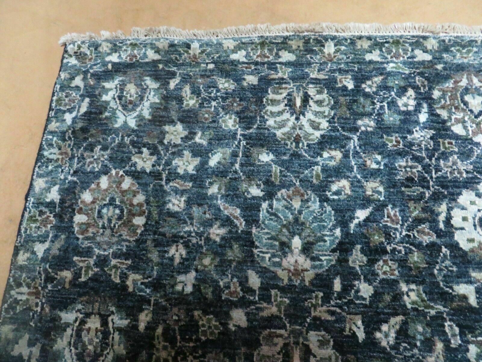 5' 6" X 8' Vintage Handmade Pakistani Floral Oriental Wool Rug Black Dark Grey - Jewel Rugs