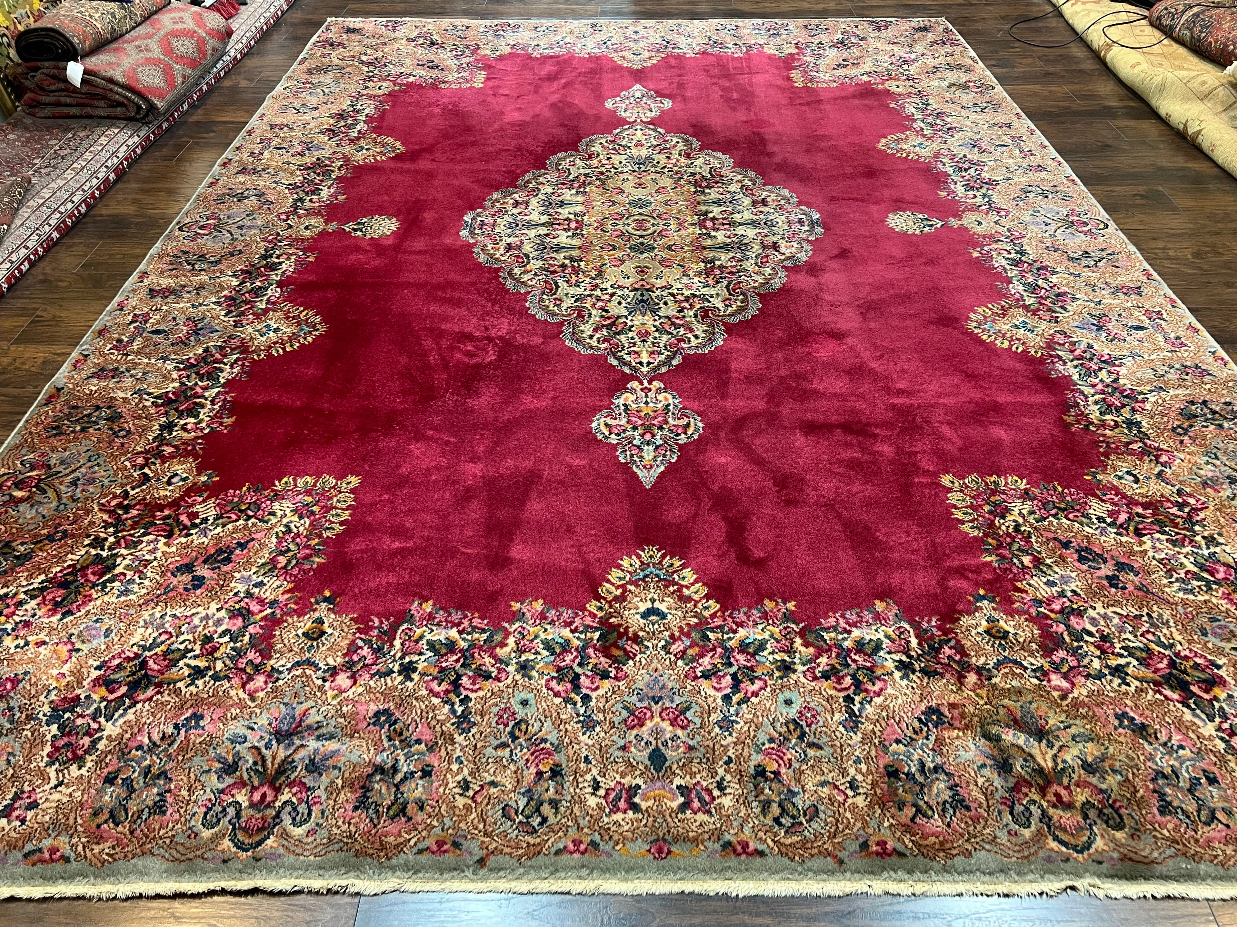 10x14 Karastan Rug Red Kirman #762, Vintage Karastan Rug, Original 700 Series, 100% Wool Pile Discontinued Karastan Rug, Large Wool Area Rug - Jewel Rugs