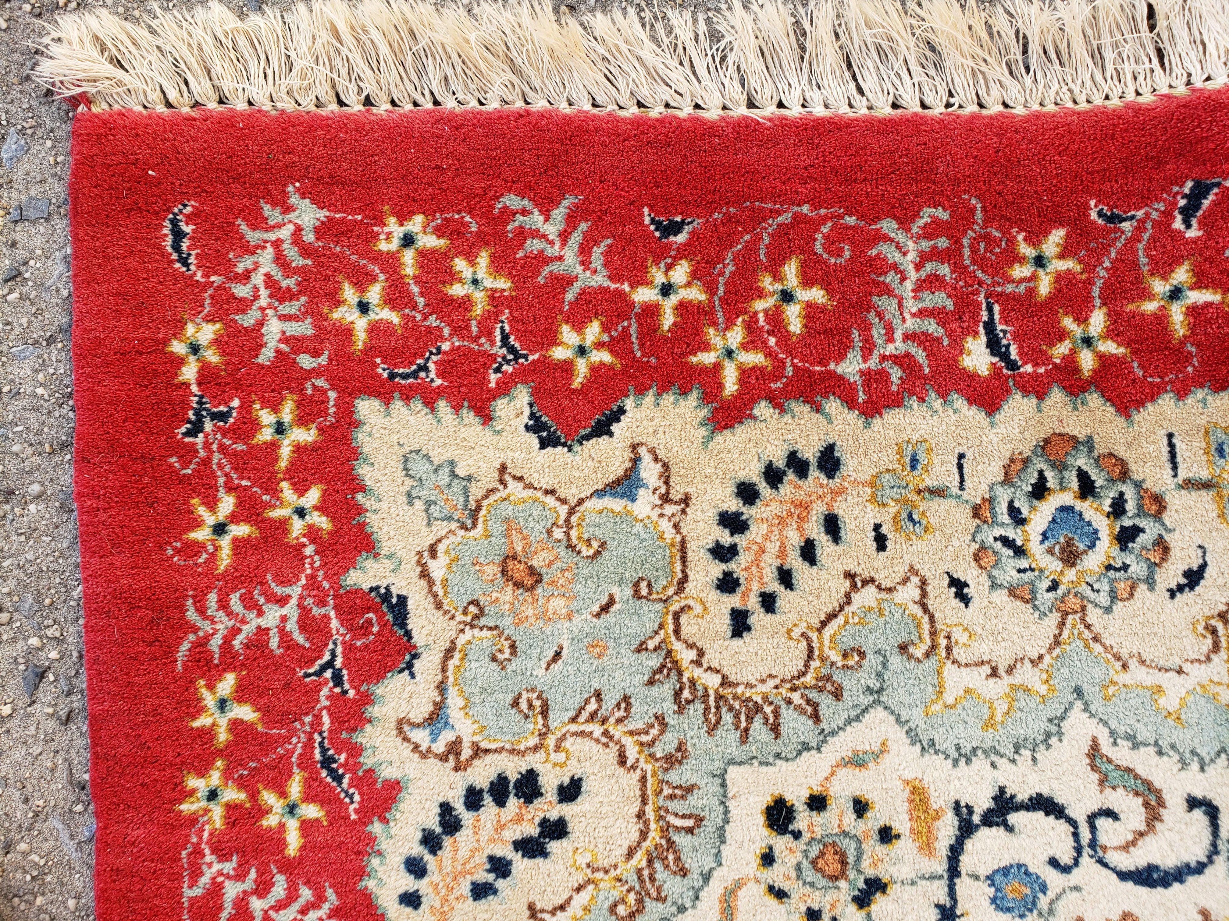 Signed Persian Kashan Rug 10x13 Oriental Carpet 10 x 13 Wool Rug, Allover Floral Medallion, Red Ivory Light Blue, Hand Knotted, Large Persian Rug - Jewel Rugs