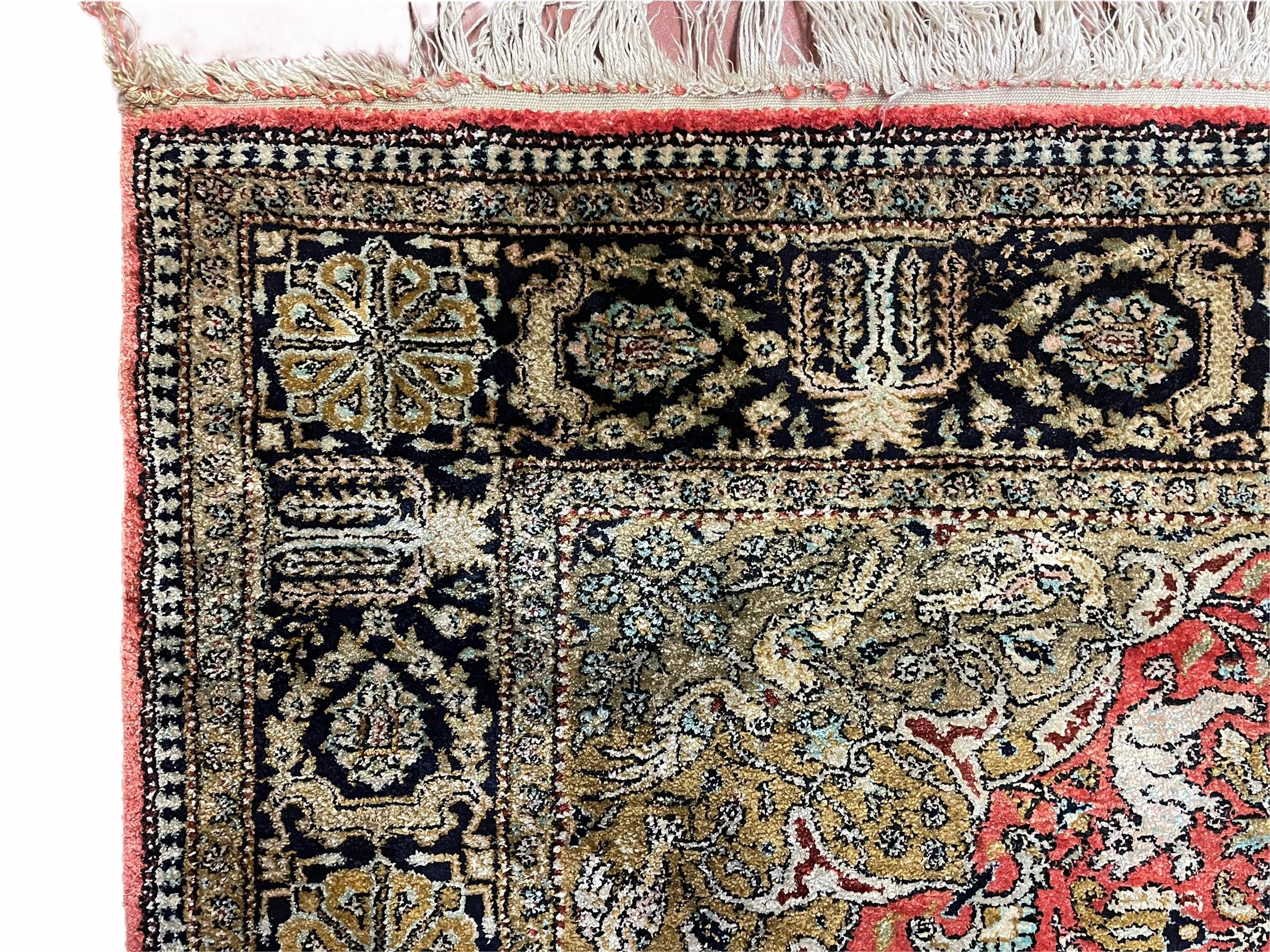 Persian Qum Silk Rug 3.8 x 5.6, Silk on Silk, Animal Pictorials, Fine 330 KPSI - Jewel Rugs