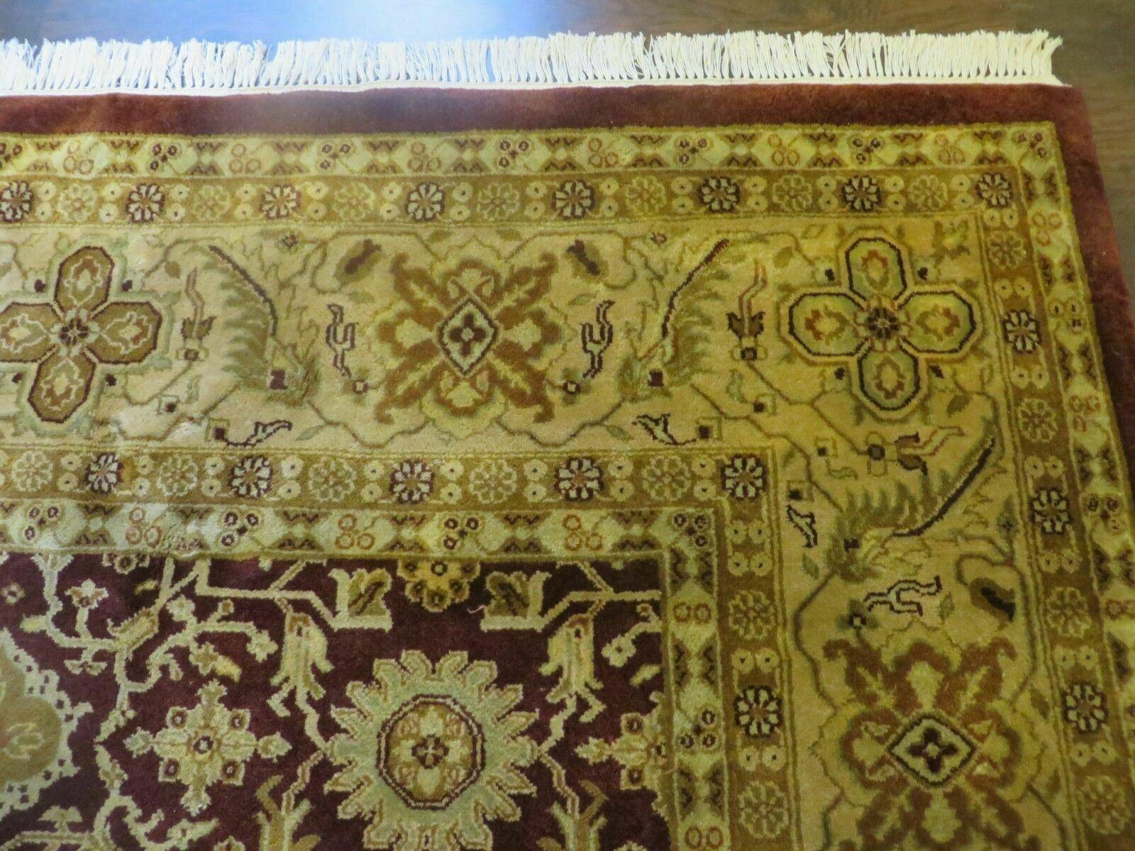 Indian Agra Rug 10x14 Vintage Handmade Larastan Wool Carpet Maroon Floral - Jewel Rugs