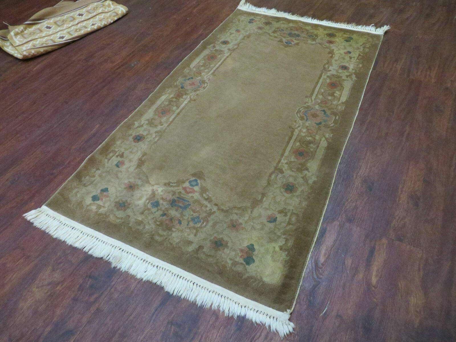 Small Chinese Art Deco Rug 3x5, 3 x 5 Brown Chinese Rug, Vintage Chinese Rug ,5x3 Chinese Wool Rug, Small Handmade Brown Rug - Jewel Rugs