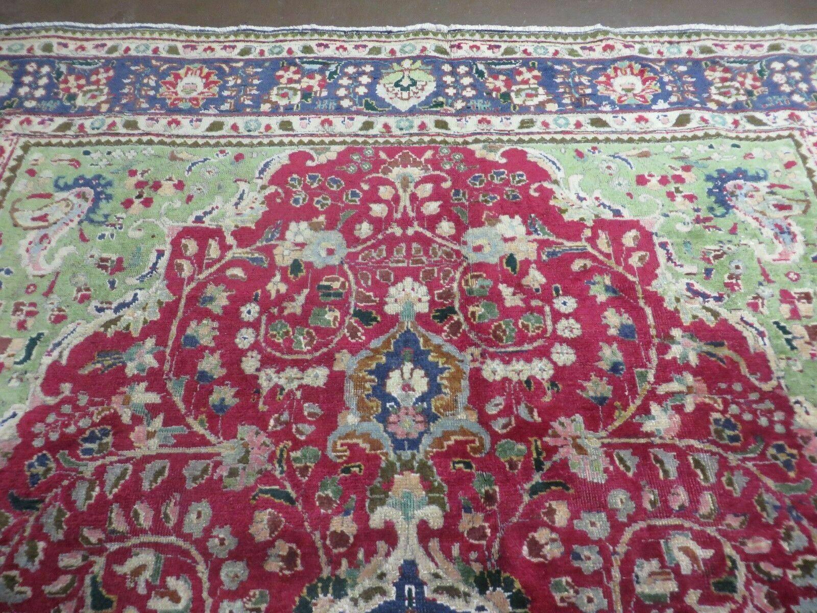 Persian Tabriz Rug 7x10, Red Blue and Green Rug, Allover Floral Medallion Rug, Hand Knotted Rug, Antique Rug 7 x 10 Vintage Wool Oriental Carpet - Jewel Rugs