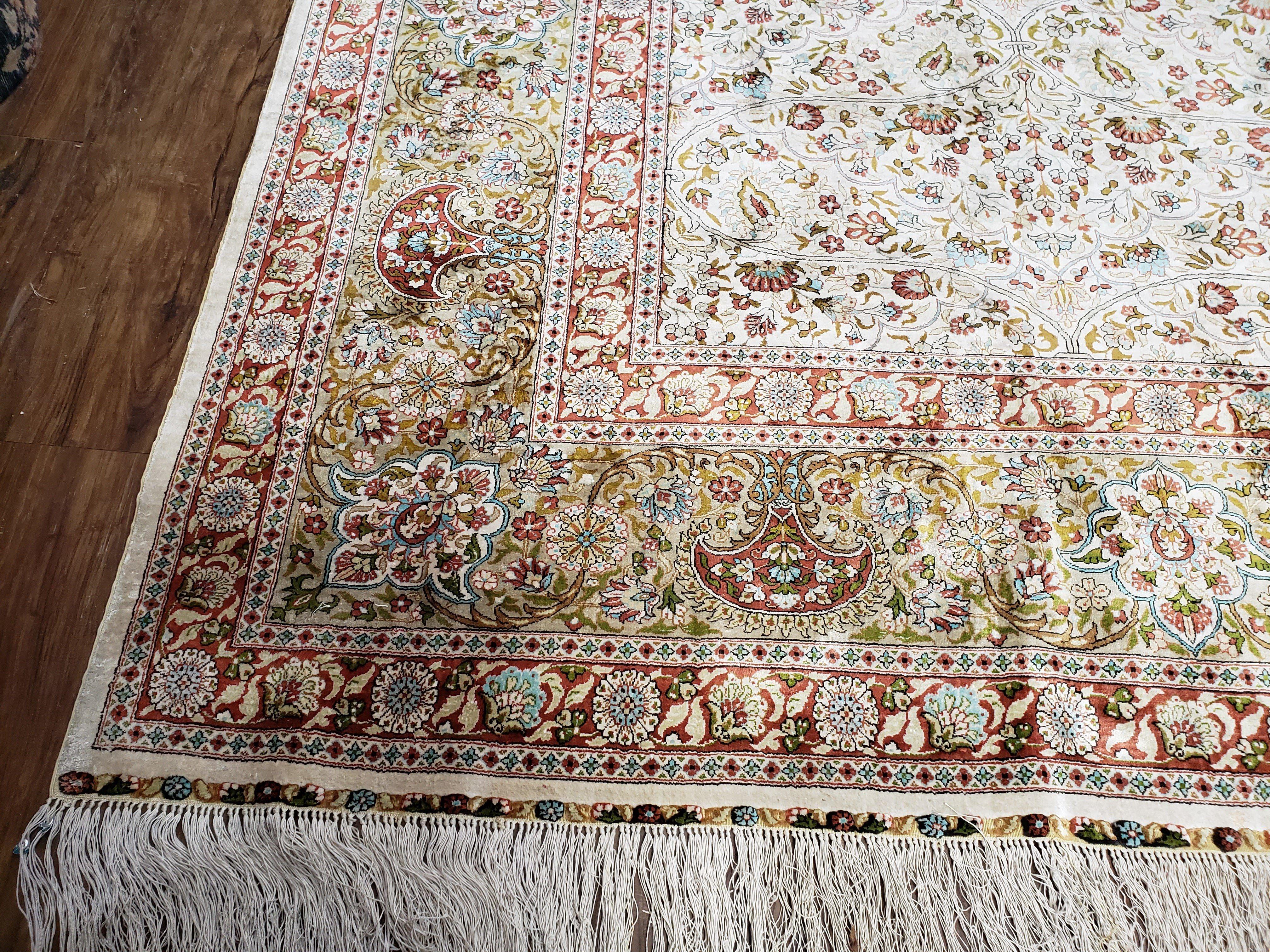 Stunning Silk Hereke Rug 8x10, Super Fine 500+ KPSI, Signature Master Weaver, Room Sized All Silk Turkish Carpet, Silk on Silk, Masterpiece - Jewel Rugs