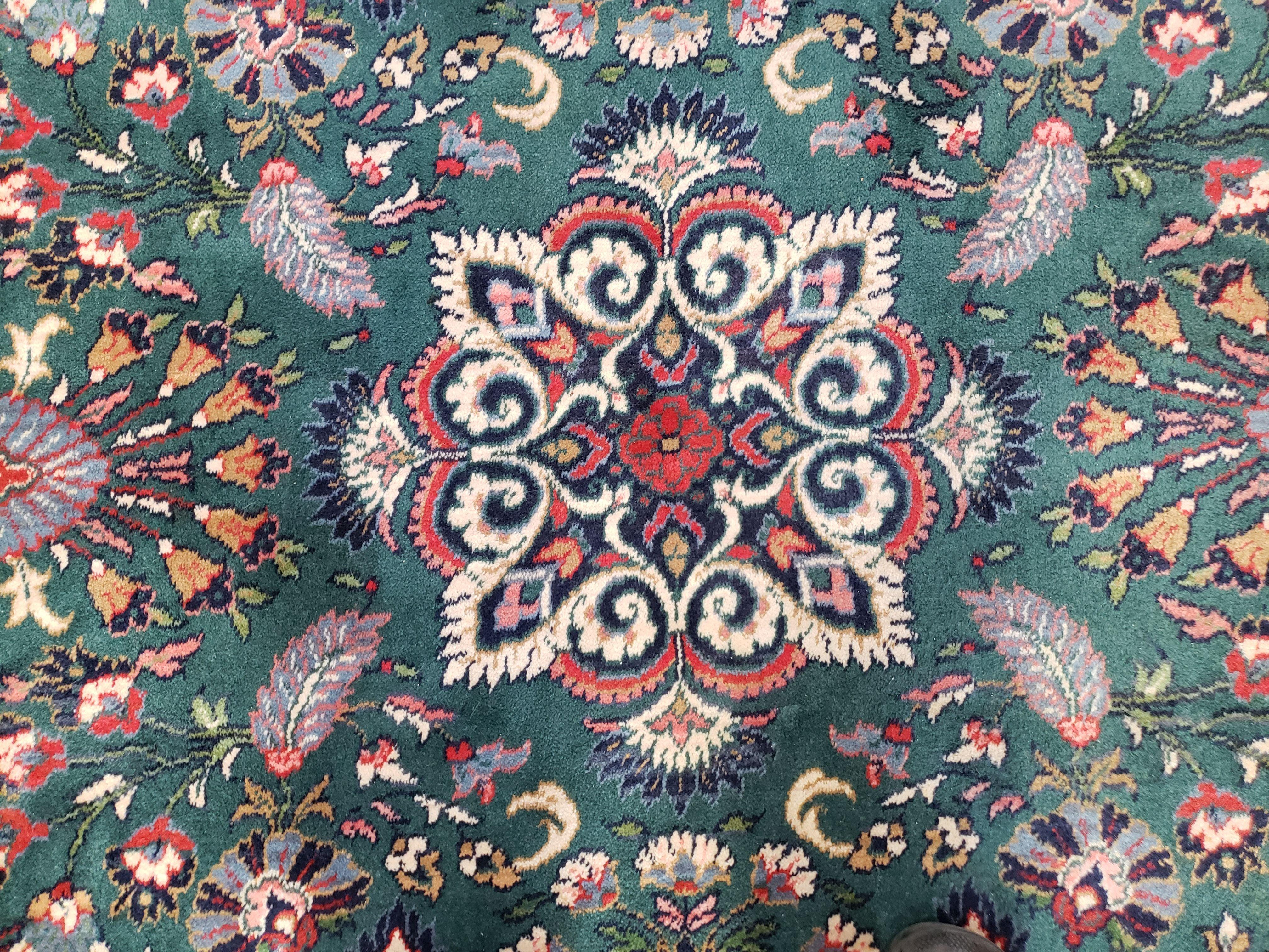 Vintage Traditional Oriental Rug, Pine Green & Midnight Blue Carpet, Louis de Poortere, 8x11 Belgium Power-Loomed Rug, Allover Floral Design - Jewel Rugs