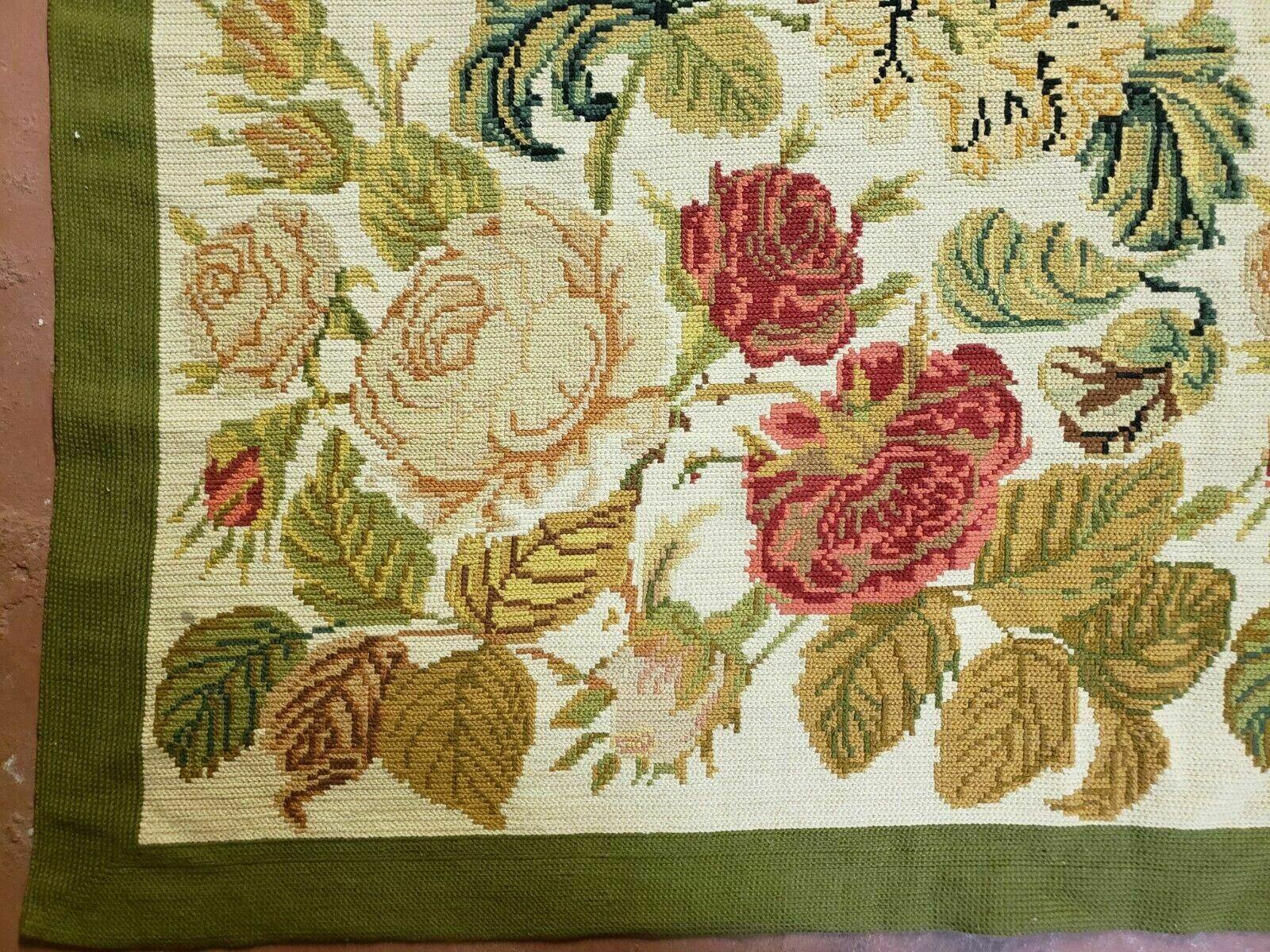 Needlepoint Rug 10x13 Handmade English Needlepoint Floral Roses Carpet Wool - Jewel Rugs