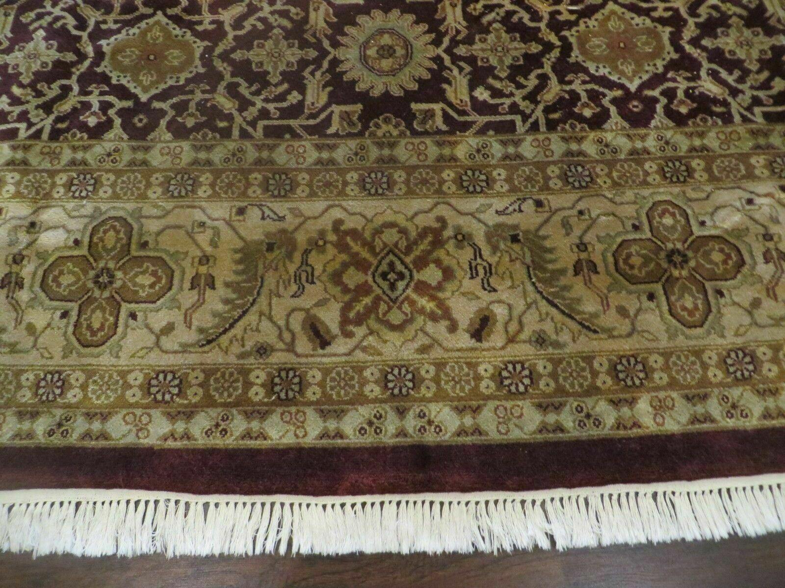Indian Agra Rug 10x14 Vintage Handmade Larastan Wool Carpet Maroon Floral - Jewel Rugs
