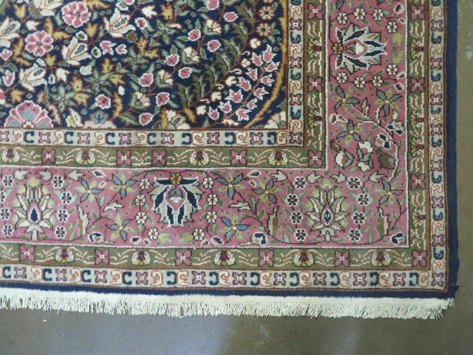 Turkish Sivas Rug 7x11, Navy Blue & Pink, Millifluer Floral Wool Carpet, Vintage - Jewel Rugs