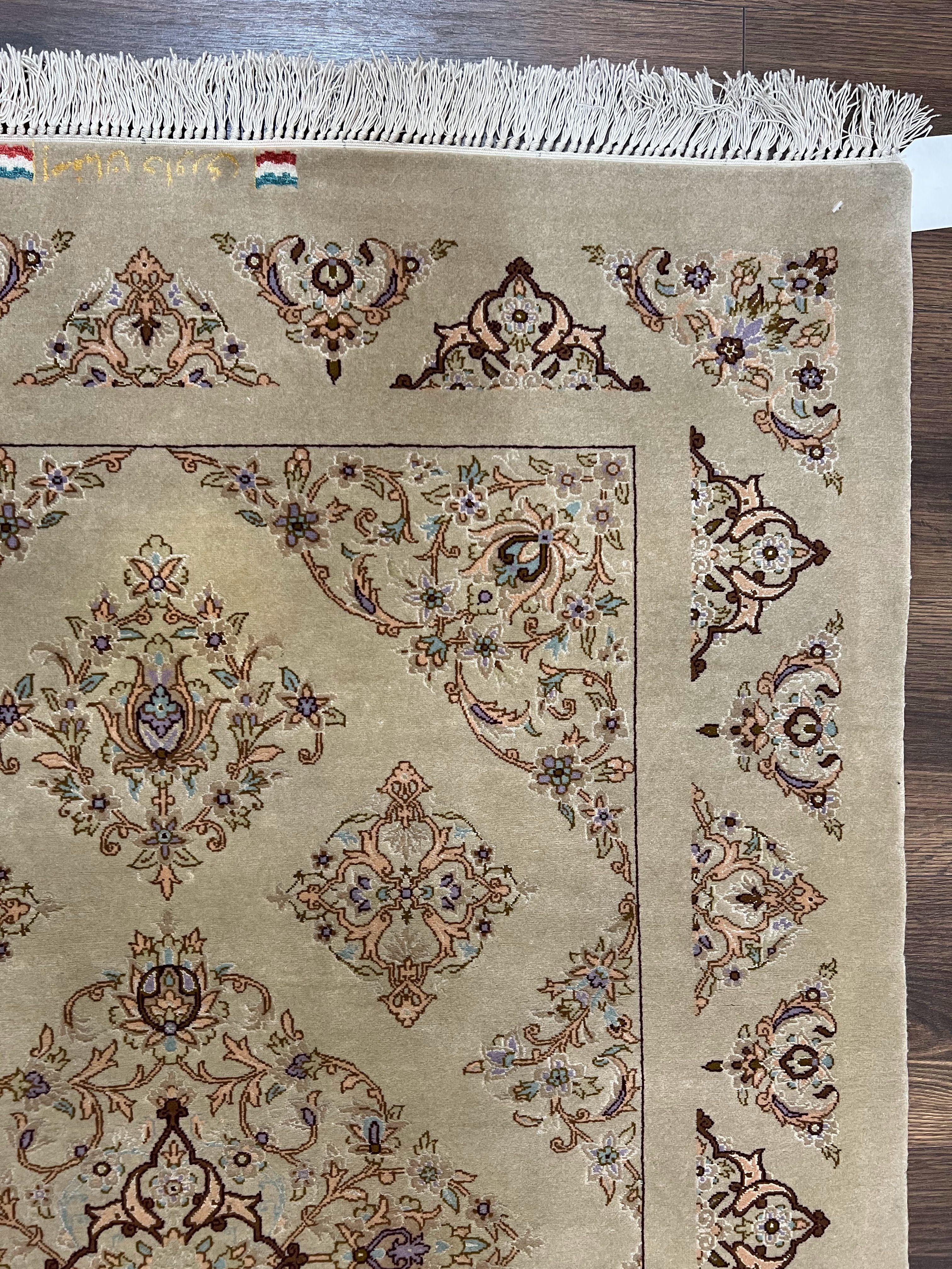 Very Fine Persian Isfahan Rug 3x5 ft with Signature, Kork Wool on Silk Foundation, Gray-Taupe Vintage Hand Knotted Oriental Carpet, 60 Raj 460 KPSI - Jewel Rugs