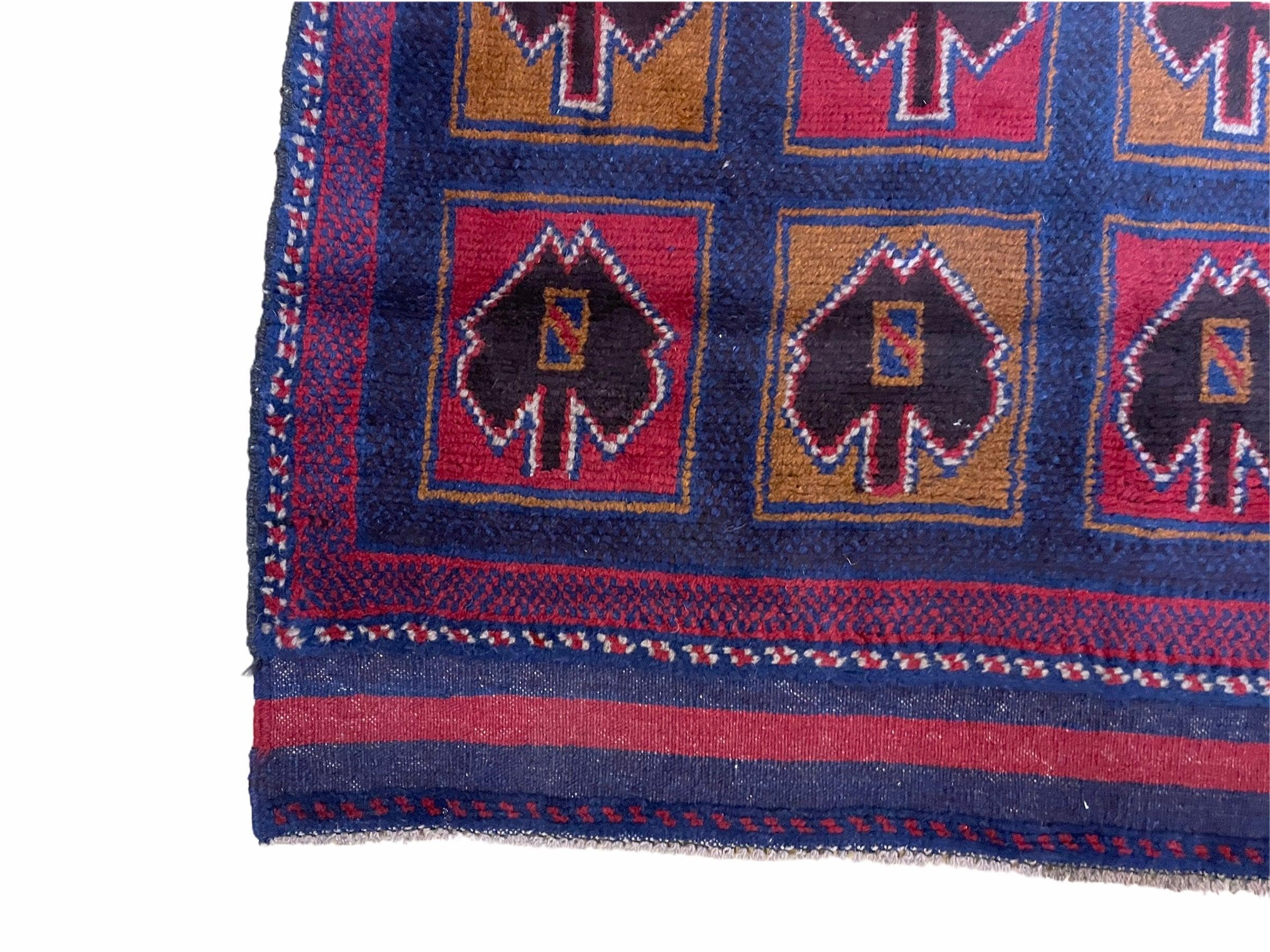 2' 9" X 4' 5" Vintage Handmade Tribal Wool Rug Balouchi Afghan Rug Blue Red 3x5 - Jewel Rugs