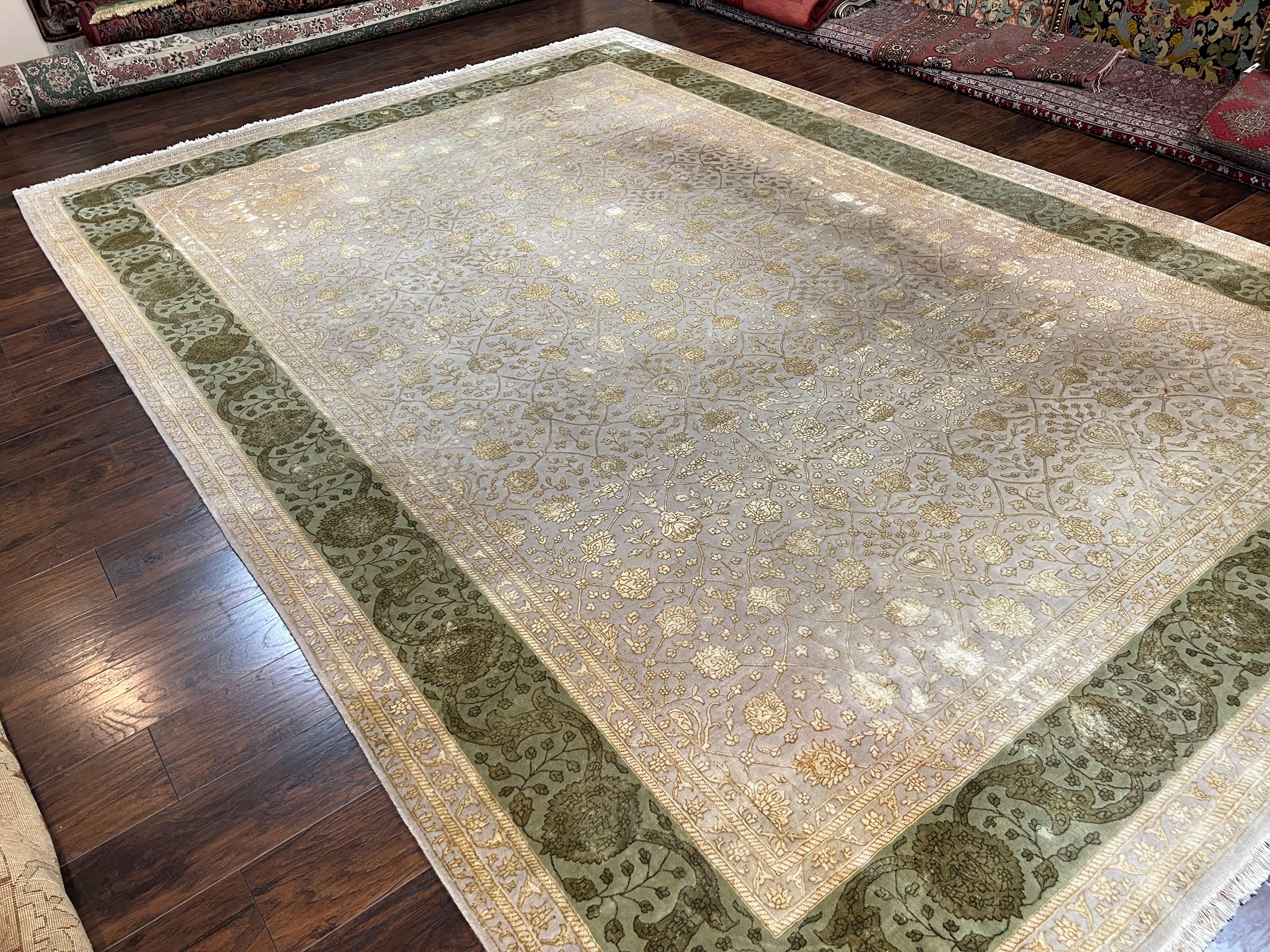 Modern Safavieh Tibetan Rug 10x14, Wool & Silk Accents, Fine Contemporary Floral Carpet, Handmade Hand Knotted Nepali Rug, Gray Gold Green - Jewel Rugs
