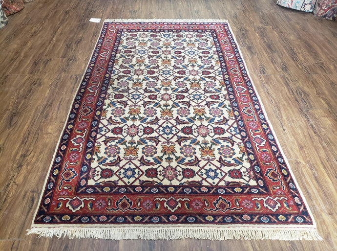 Romanian Rug 4 x 6.9 ft, Cream and Red Hand-Knotted Rug, Vintage 1980s Oriental Carpet Persian Design, 4x6 - 4x7 Rugs, Traditional Allover - Jewel Rugs