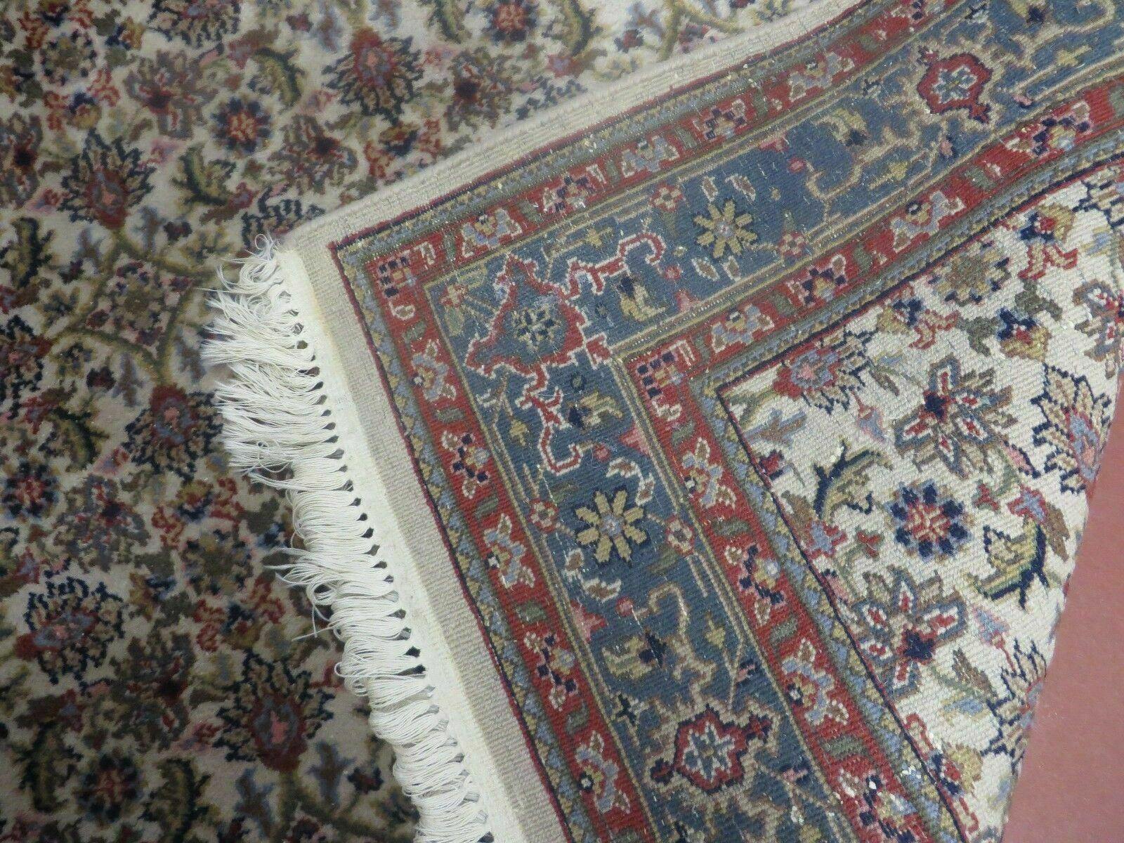 Vintage Rug 4x7 Indian Oriental Carpet, Handmade Hand Knotted Allover Floral Wool Rug 4 x 7, Beige Blue Red, Jaipur Rug, Indo Persian Rug - Jewel Rugs