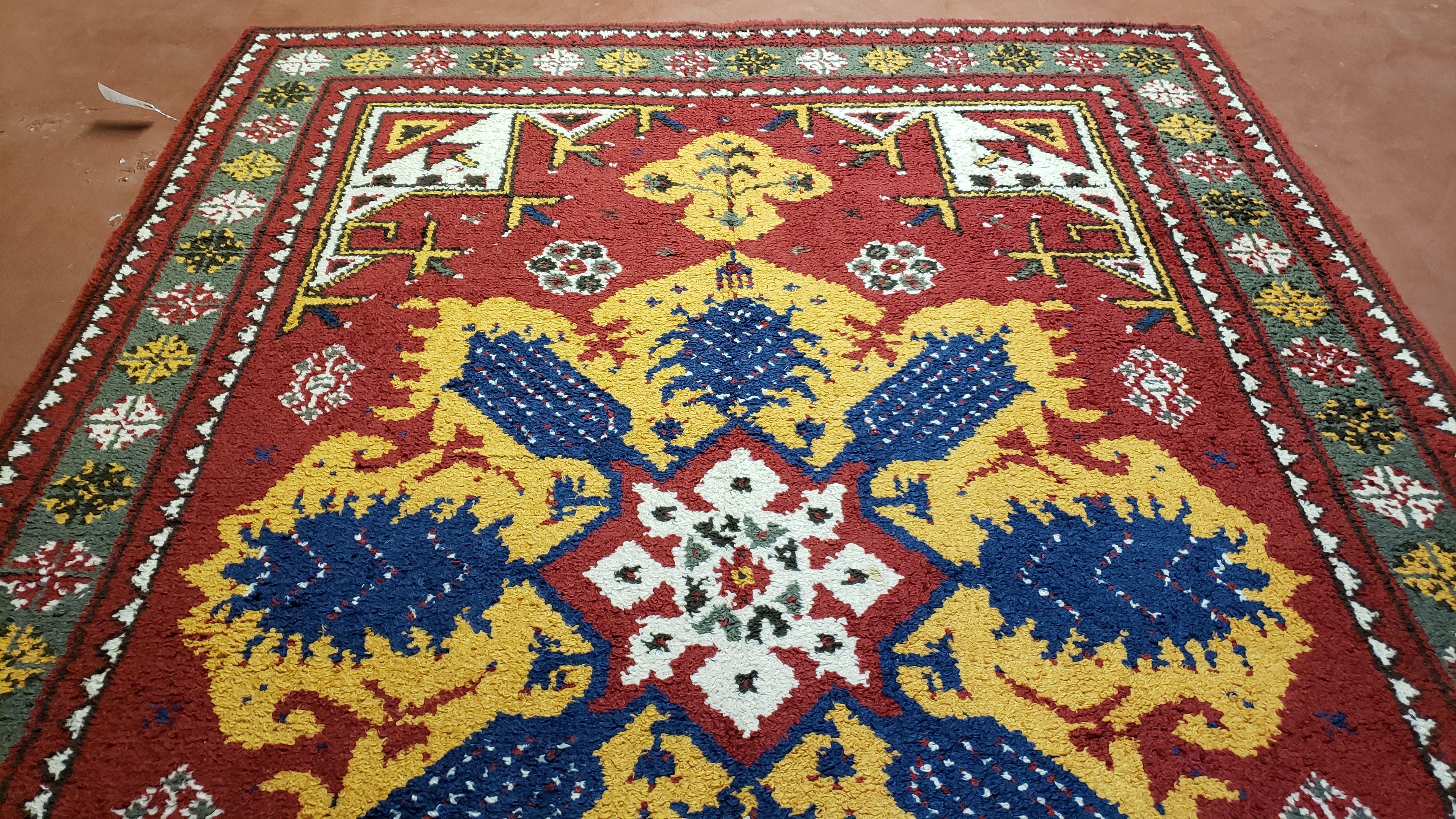 Colorful Moroccan Heriz Rug 6x9, Large Central Medallion, Red Yellow Blue - Jewel Rugs