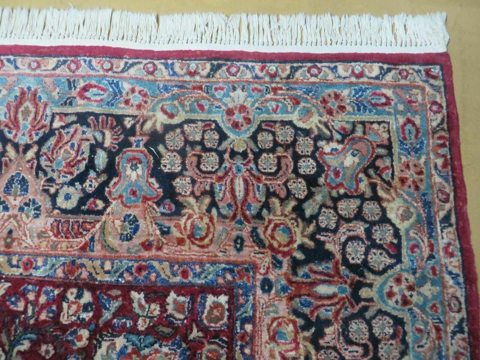 Antique Persian Sarouk Rug 9x11 Red Navy Blue Oriental Carpet, Allover Floral Pattern, Hand Knotted, Wool, Room Sized 9 x 11 ft - Jewel Rugs