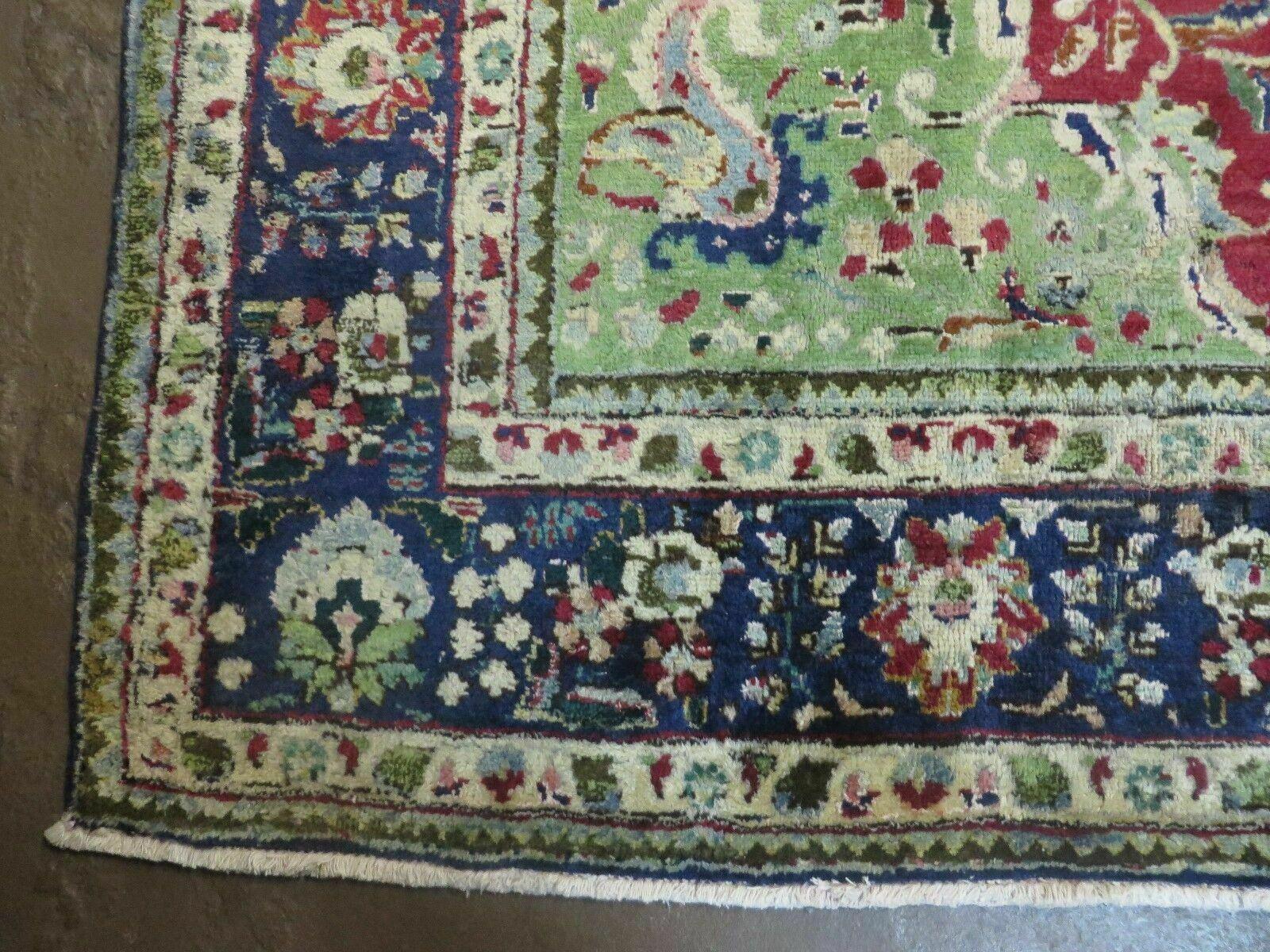 Persian Tabriz Rug 7x10, Red Blue and Green Rug, Allover Floral Medallion Rug, Hand Knotted Rug, Antique Rug 7 x 10 Vintage Wool Oriental Carpet - Jewel Rugs