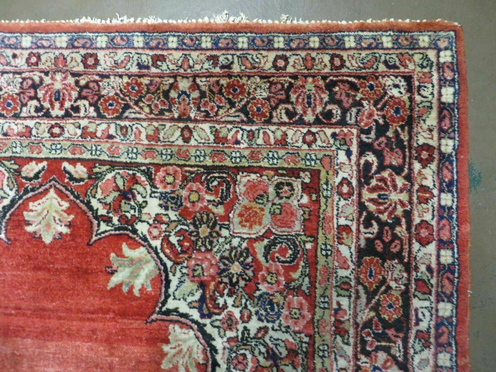 Antique Persian Sarouk Rug 5x8, Red, Semi Open Field, Hand Knotted, Wool - Jewel Rugs