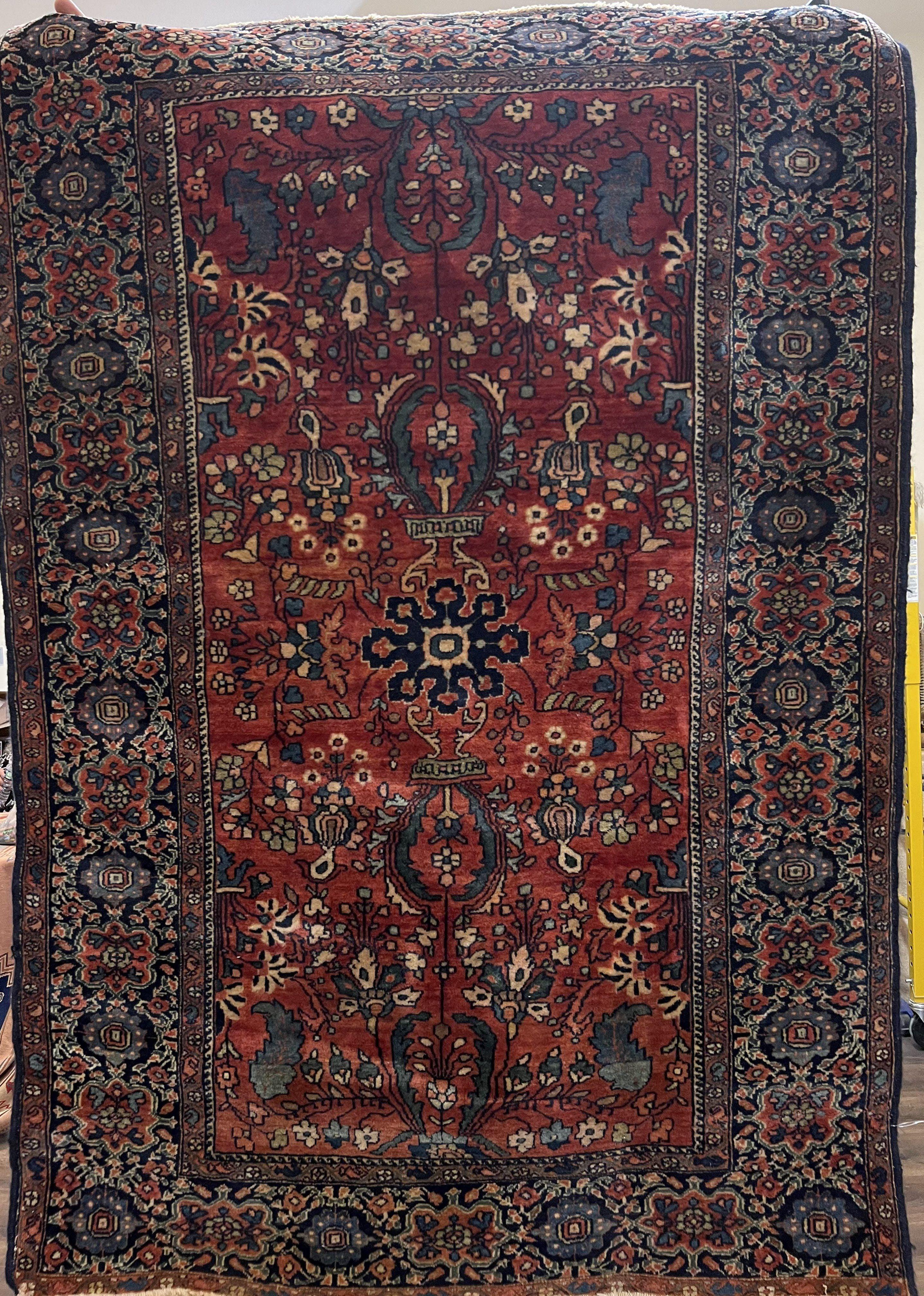 Beautiful Antique Persian Sarouk Farahan Rug 3x6, Red Navy Blue Oriental Carpet, Wool Handmade Rug, High Quality Collectible 1920s Feraghan Rug - Jewel Rugs