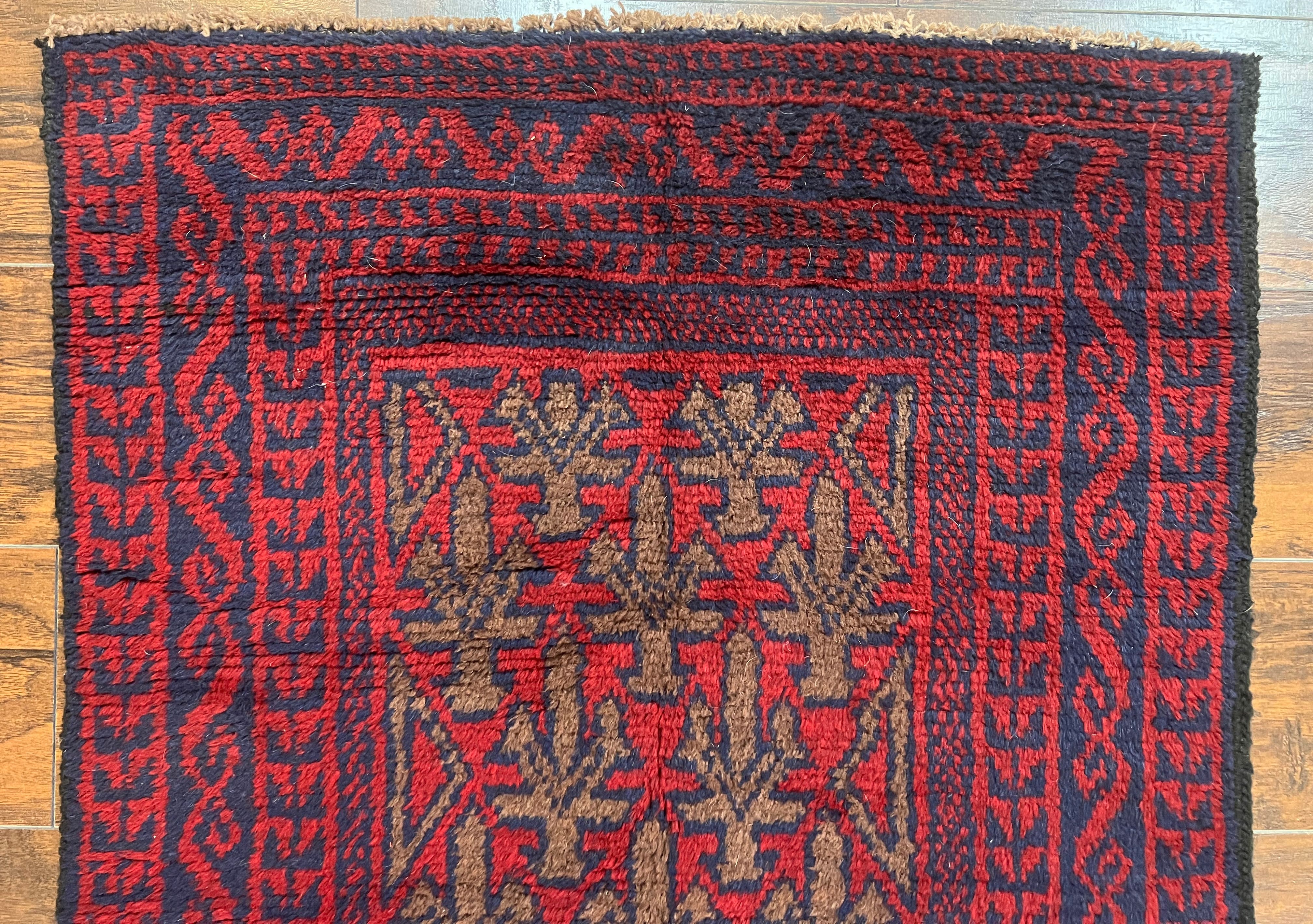 Vintage Balouchi Rug 3x5 Tribal Wool Carpet Red Blue Hand Knotted Afghan Rug - Jewel Rugs