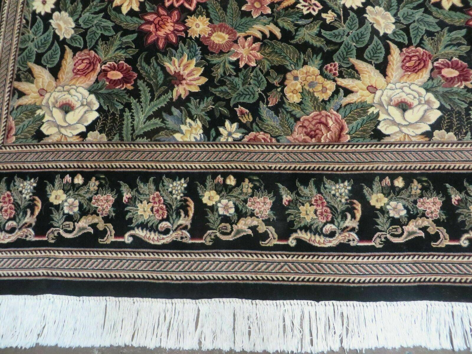 6' X 9' Handmade William Morris Arts & Crafts Wool Rug Carpet Black #837 - Jewel Rugs