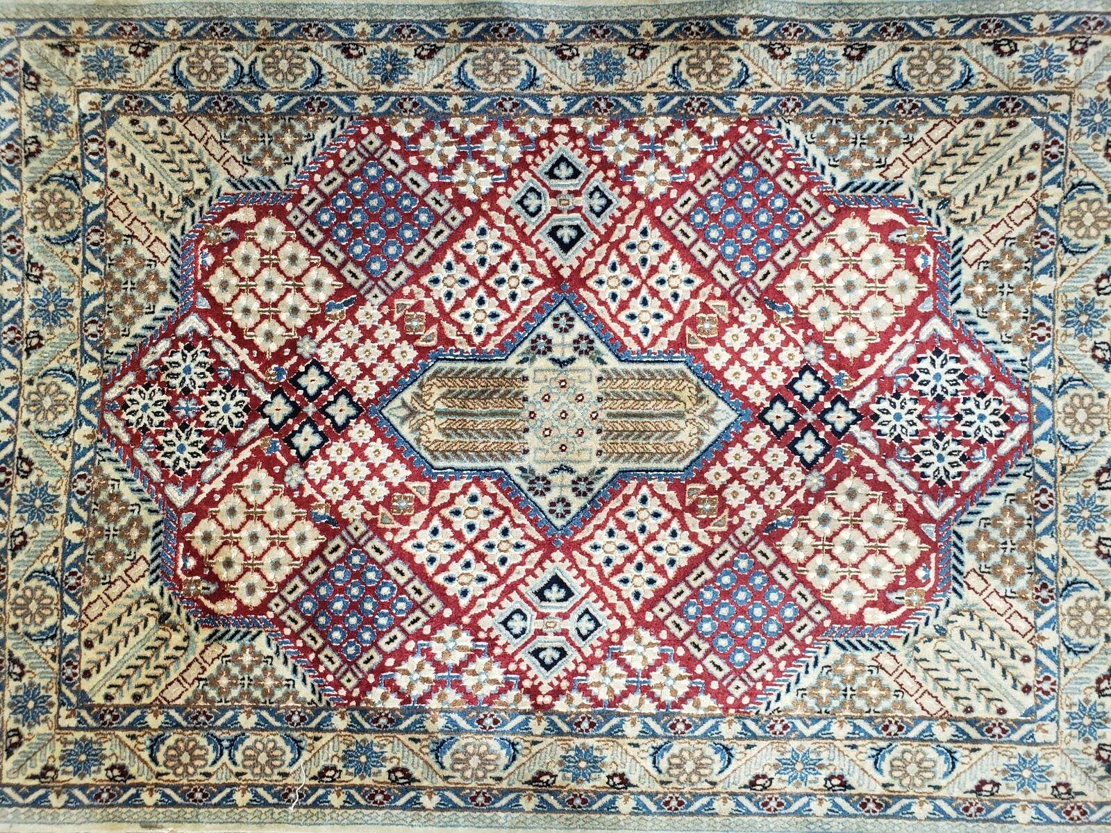 2' 8" X 3' 10" Handmade Wool Rug Carpet Floral Geometric Red Ivory Nice - Jewel Rugs