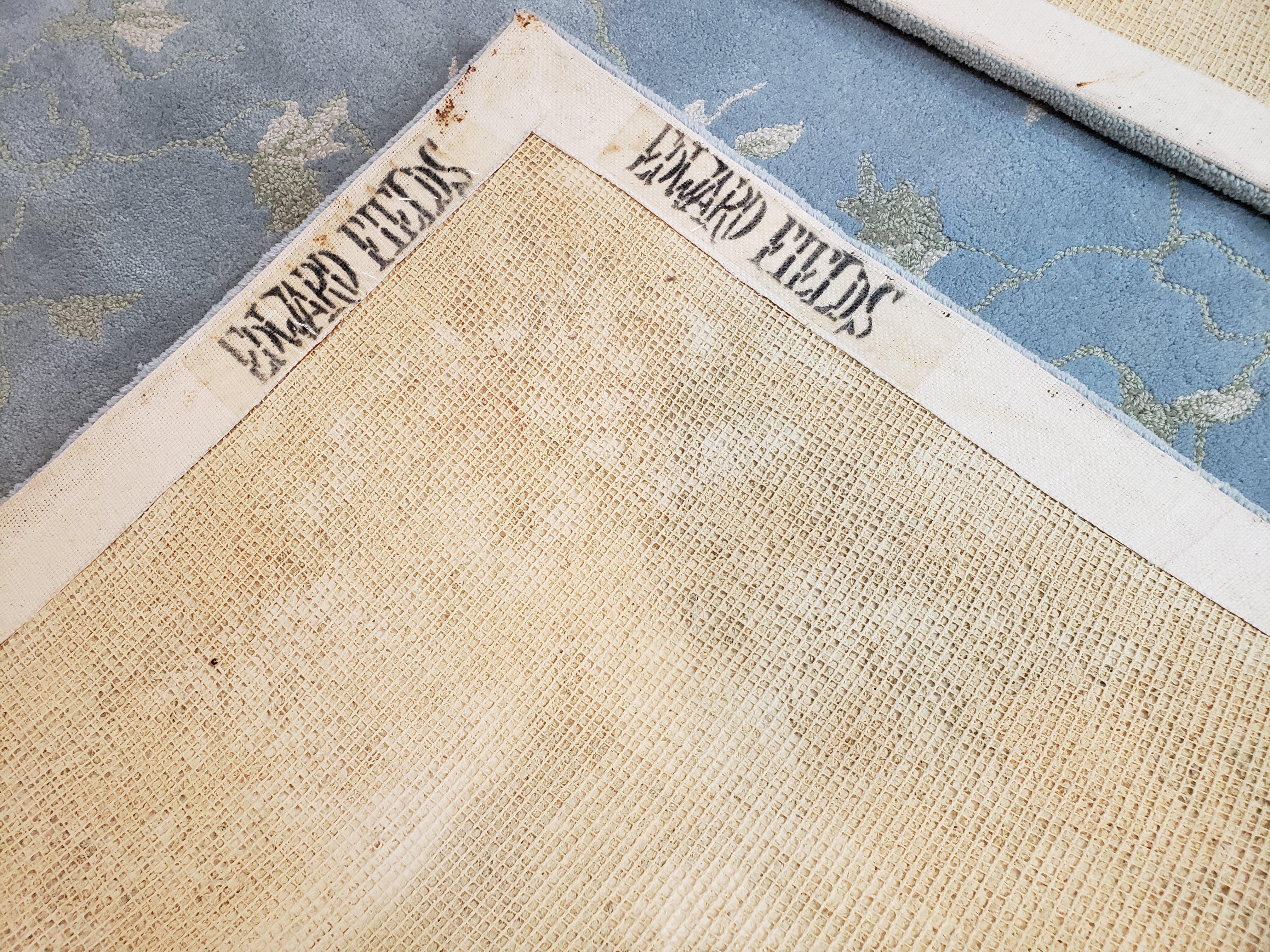 Vintage Edward Fields Room Size Area Rug 10x15, Wool Hand Tufted Light Blue Cream Floral American Carpet, 10 x 15 Large Living Room Rug - Jewel Rugs