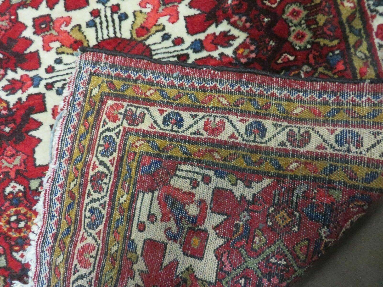 Semi Antique Persian Hamadan Rug 4x6, Vintage Handmade Hand Knotted Wool Oriental Carpet, Tribal Medallion, Vegetable Dyes, Red Ivory - Jewel Rugs