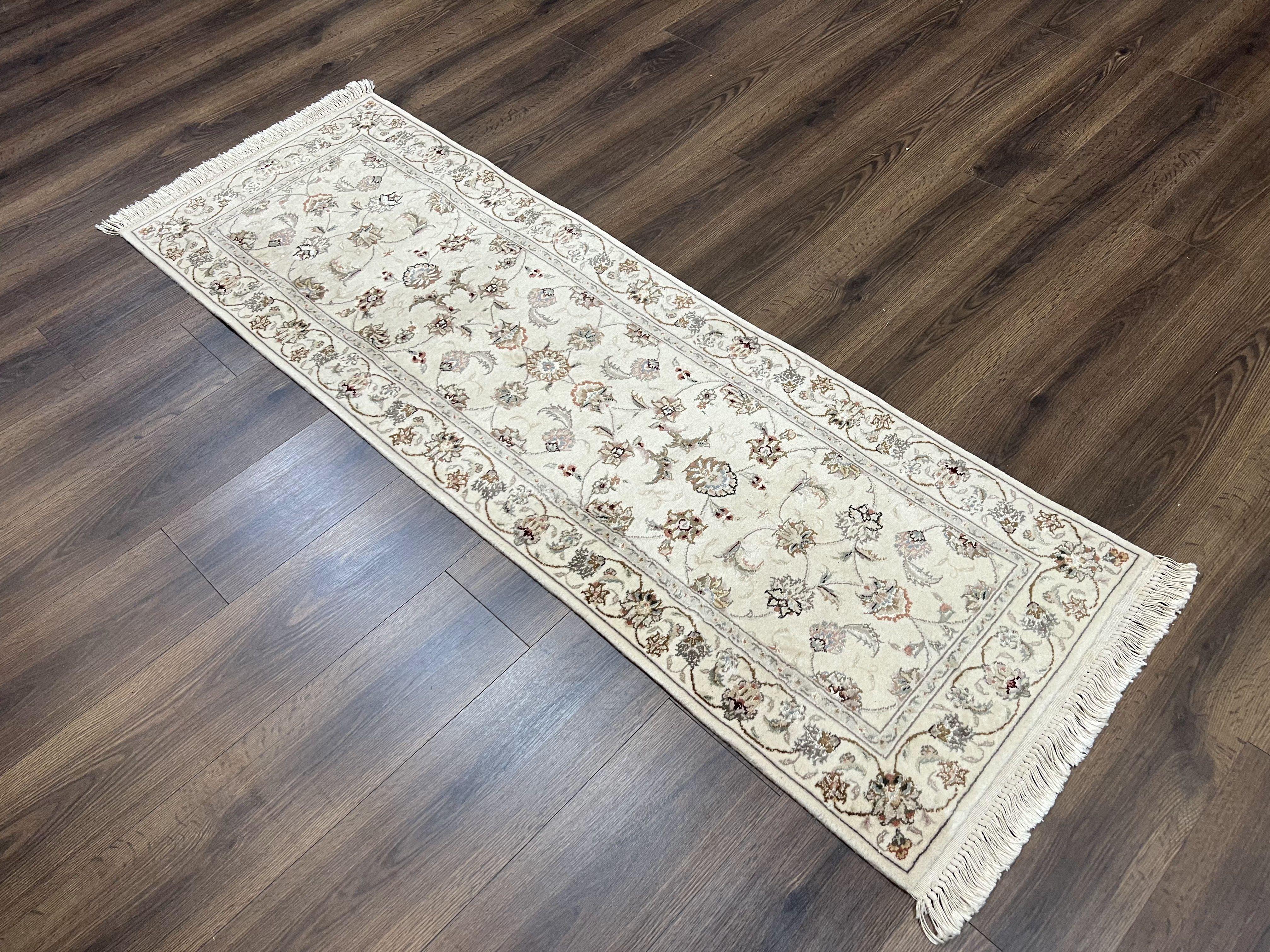 Sino Persian Runner Rug 2 x 6, Vintage Hand-Knotted Wool Ivory & Taupe Floral Hallway Rug, Traditional Fine Oriental Rug, Short Runner 2x6 - Jewel Rugs
