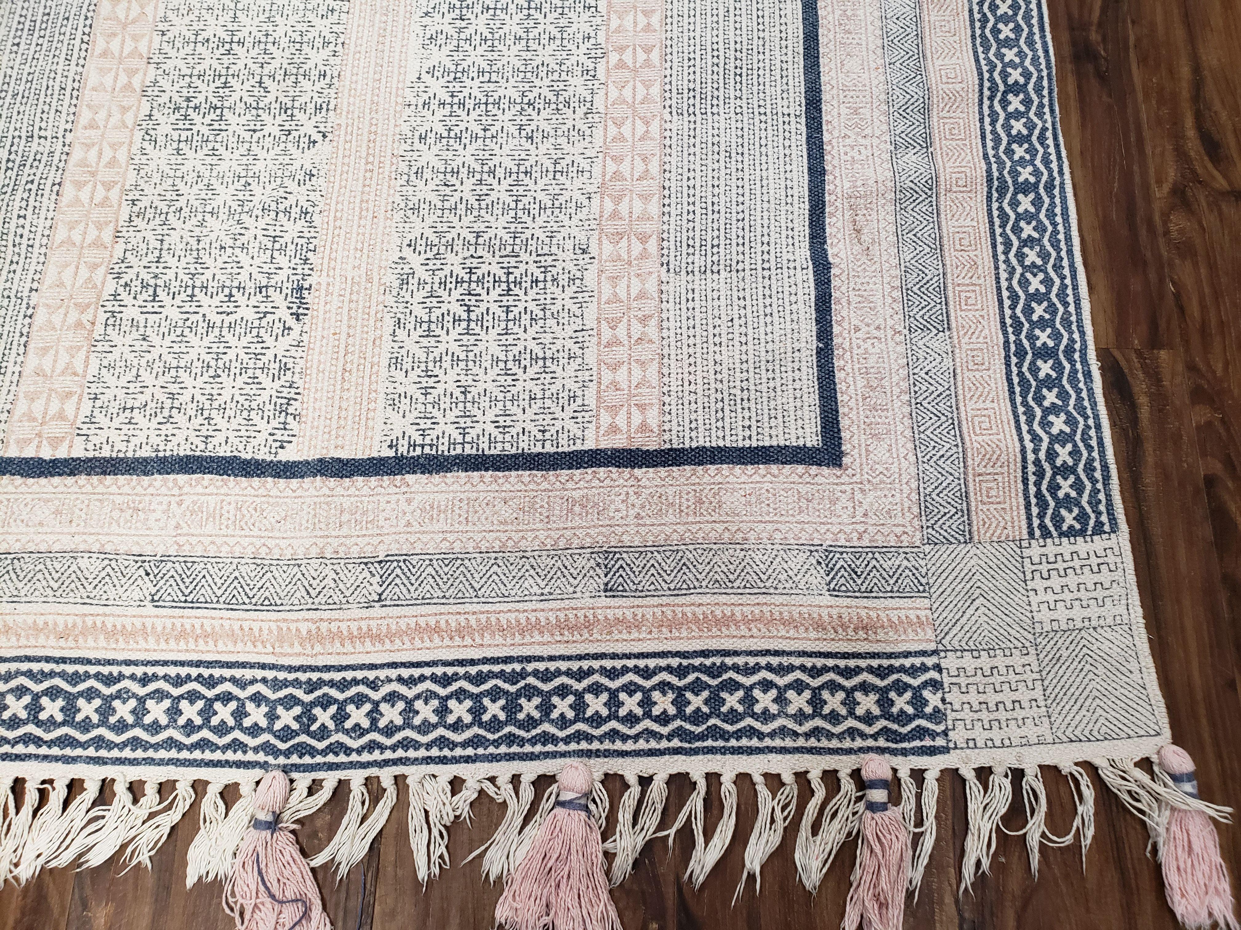 Vintage Moroccan Kilim Area Rug 4x6, Ivory & Blues, Moroccan Wall Hanging, Wool, Handmade, 3'9" x 6' 1", Boho Rug, Flatweave Moroccan Carpet - Jewel Rugs