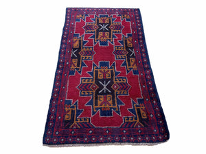2' 8" X 4' 6" Vintage Handmade Tribal Wool Rug Balouchi Rug Afghan Rug Red Blue - Jewel Rugs